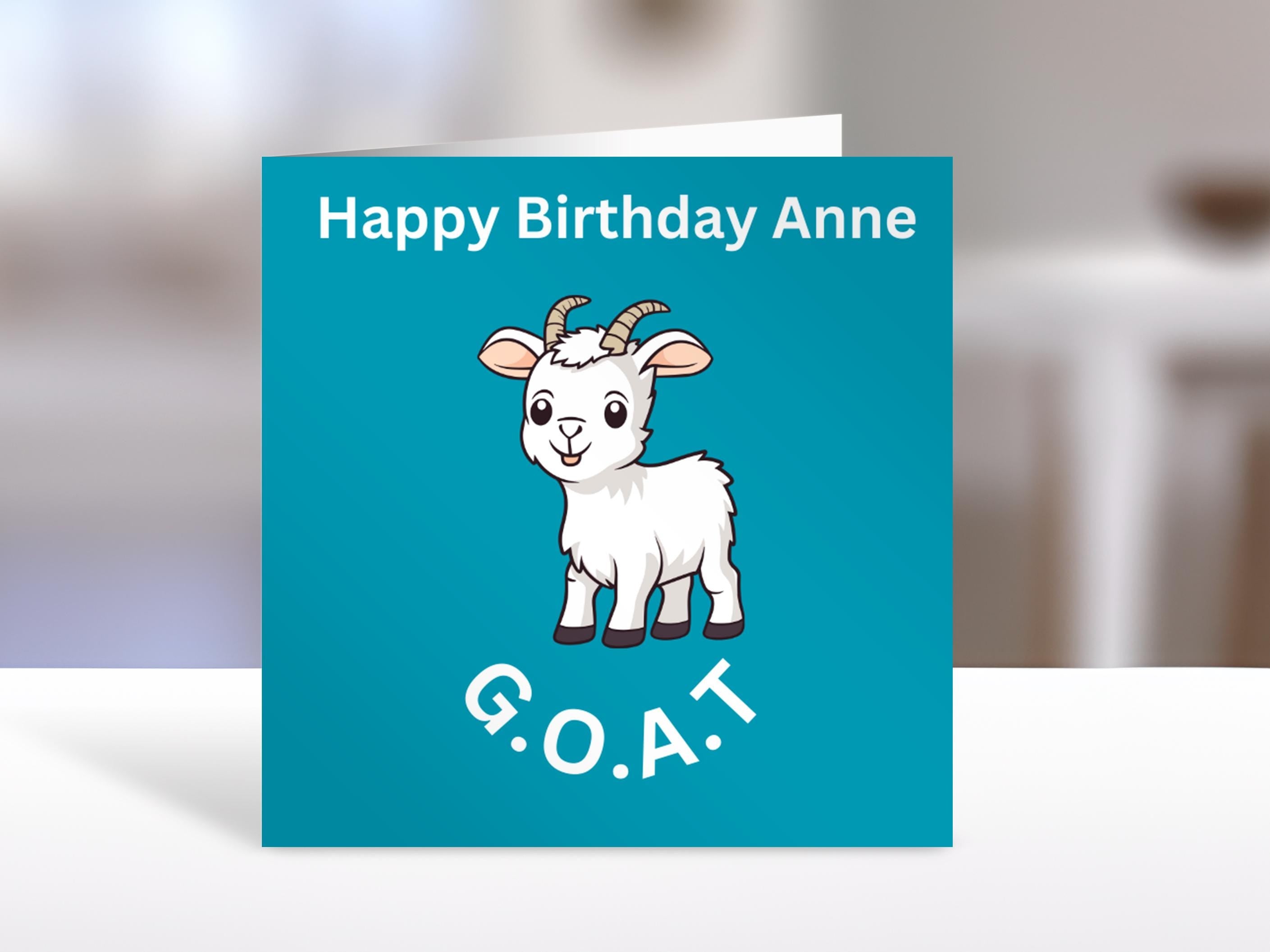 G.O.A.T Birthday card, personalised name, greatest of all time, humorous greeting cards