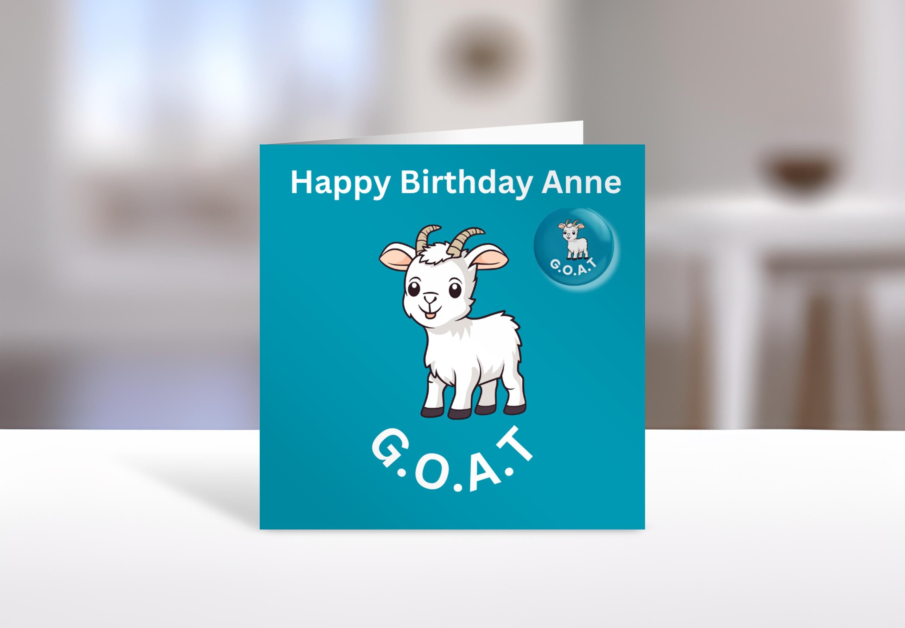 G.O.A.T Birthday card and badge, personalised name, greatest of all time, humorous greeting cards