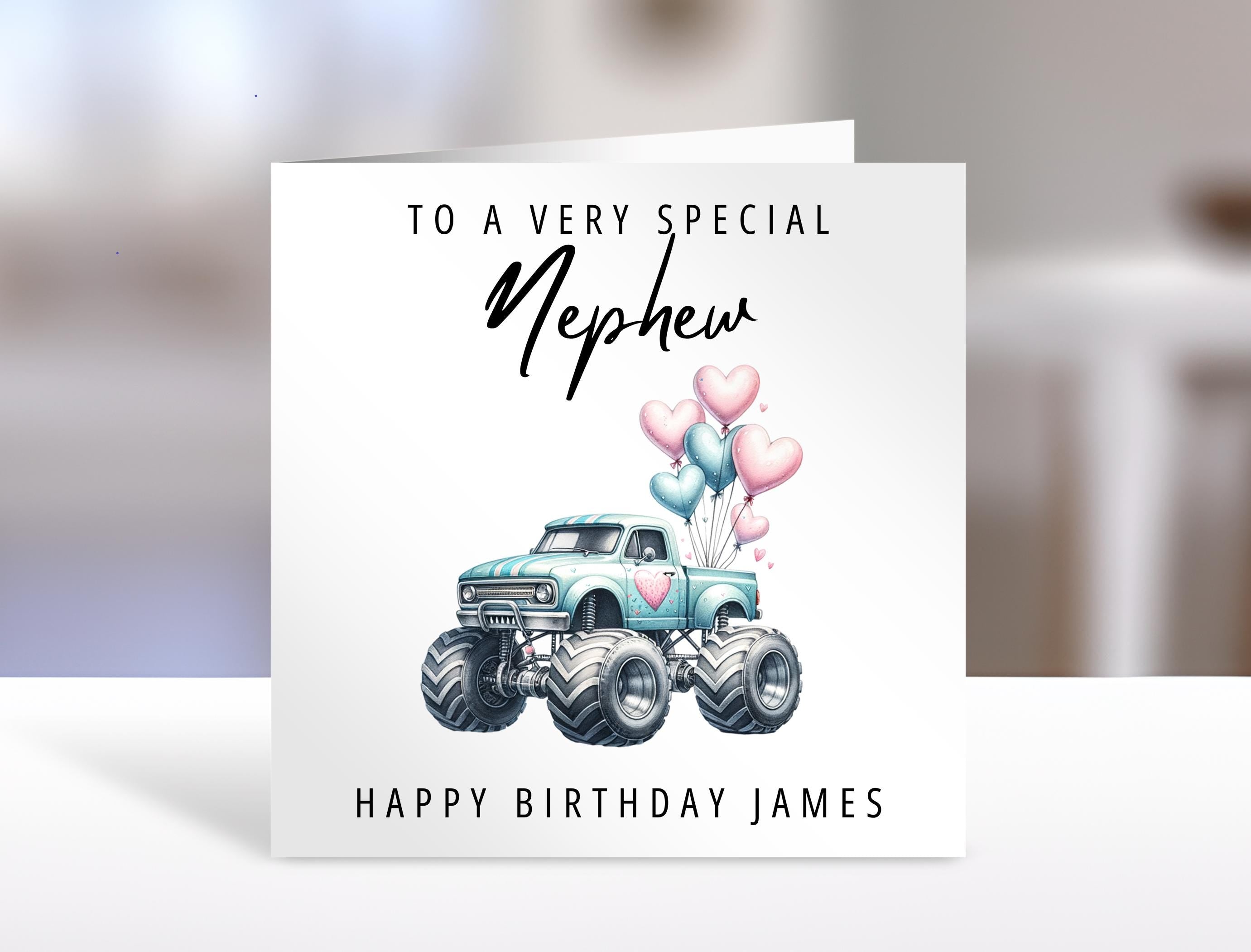 Personalised Nephew birthday card, monster truck | nephew Gift | greeting Cards | birthday card for Nephew