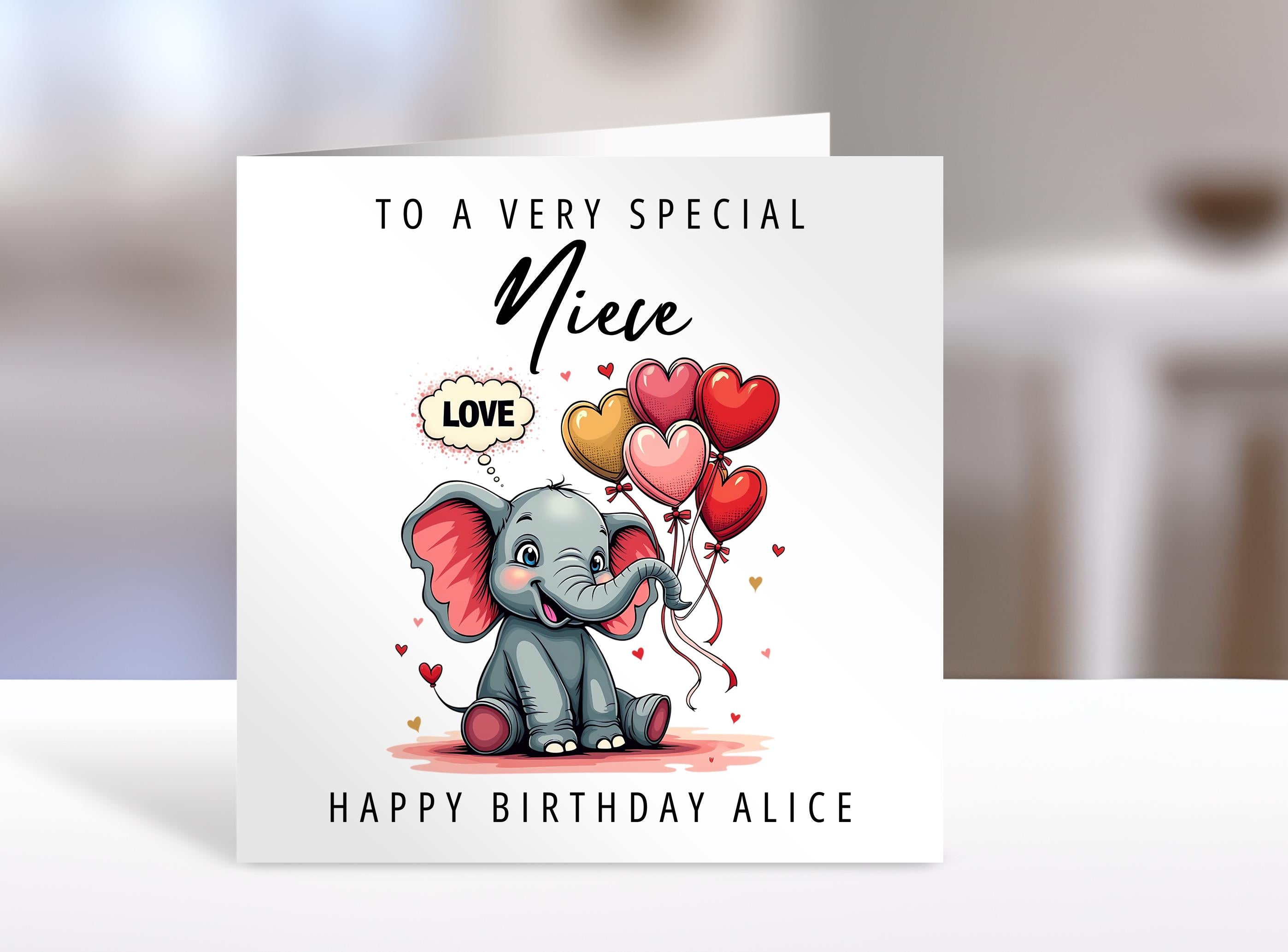 Personalised Niece birthday card, elephant | niece Gift | greeting Cards | birthday card for Niece