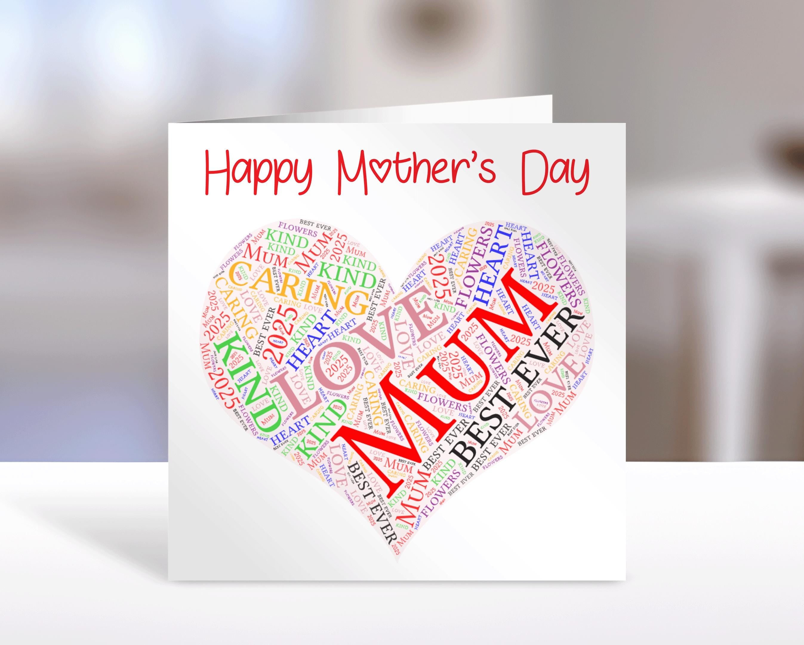 Mother's Day card, love word art, greeting cards