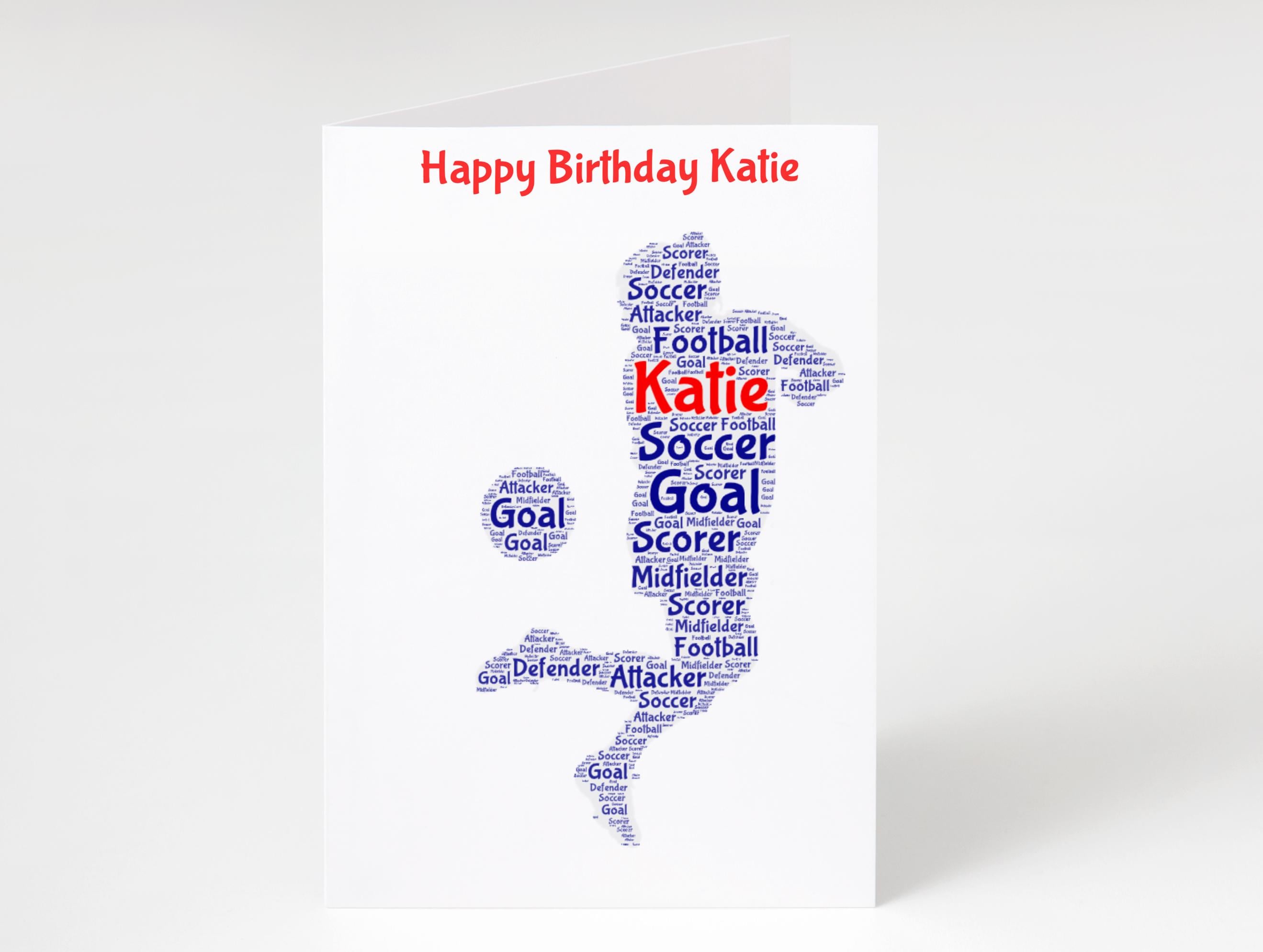 Personalised girls soccer birthday card, female, word art | Home Gift | soccer Cards | Personalised Family Gift | Soccer