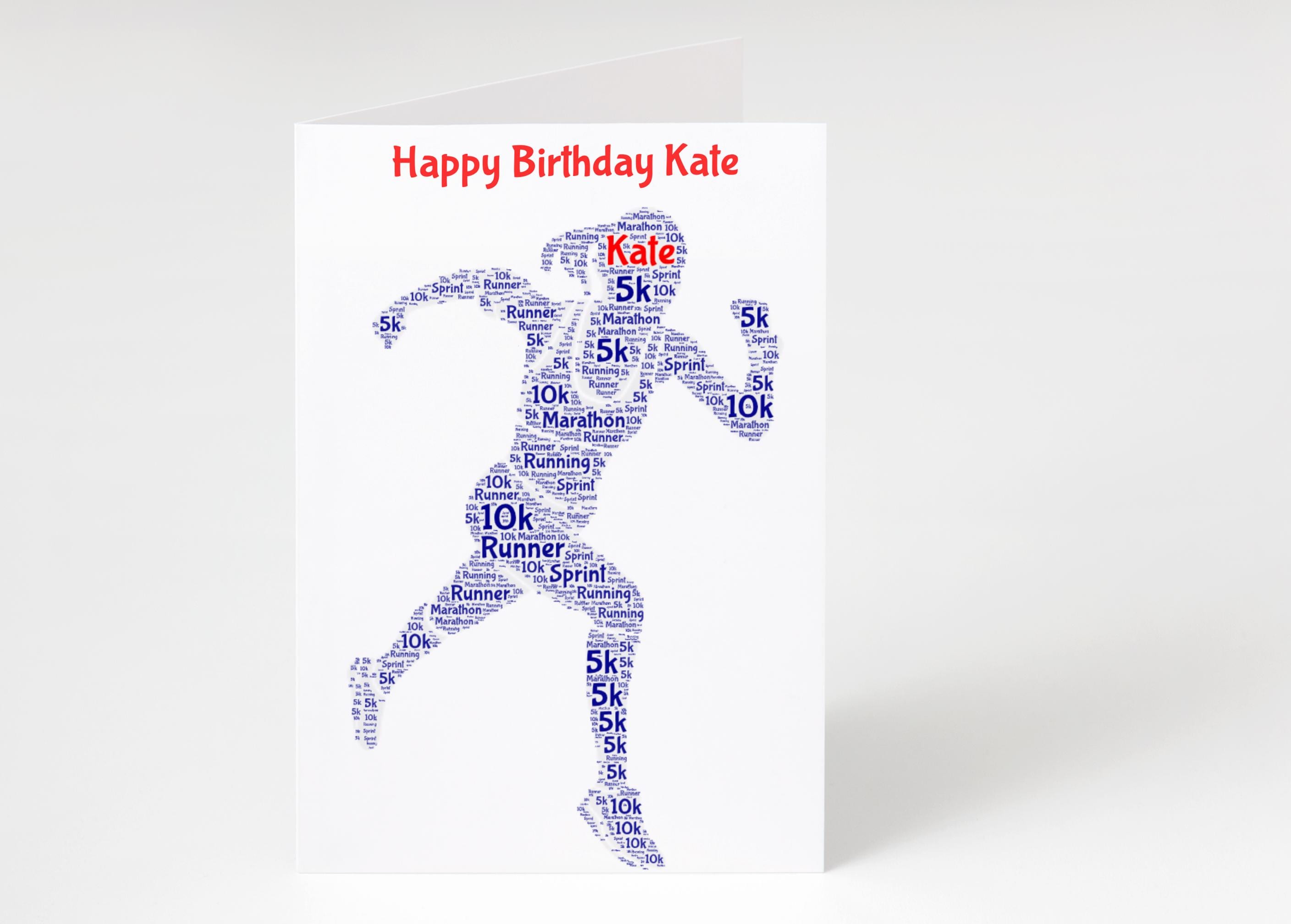 Personalised Runner birthday card, female version, word art | Home Gift | running Cards | Personalised Family Gift | Marathon