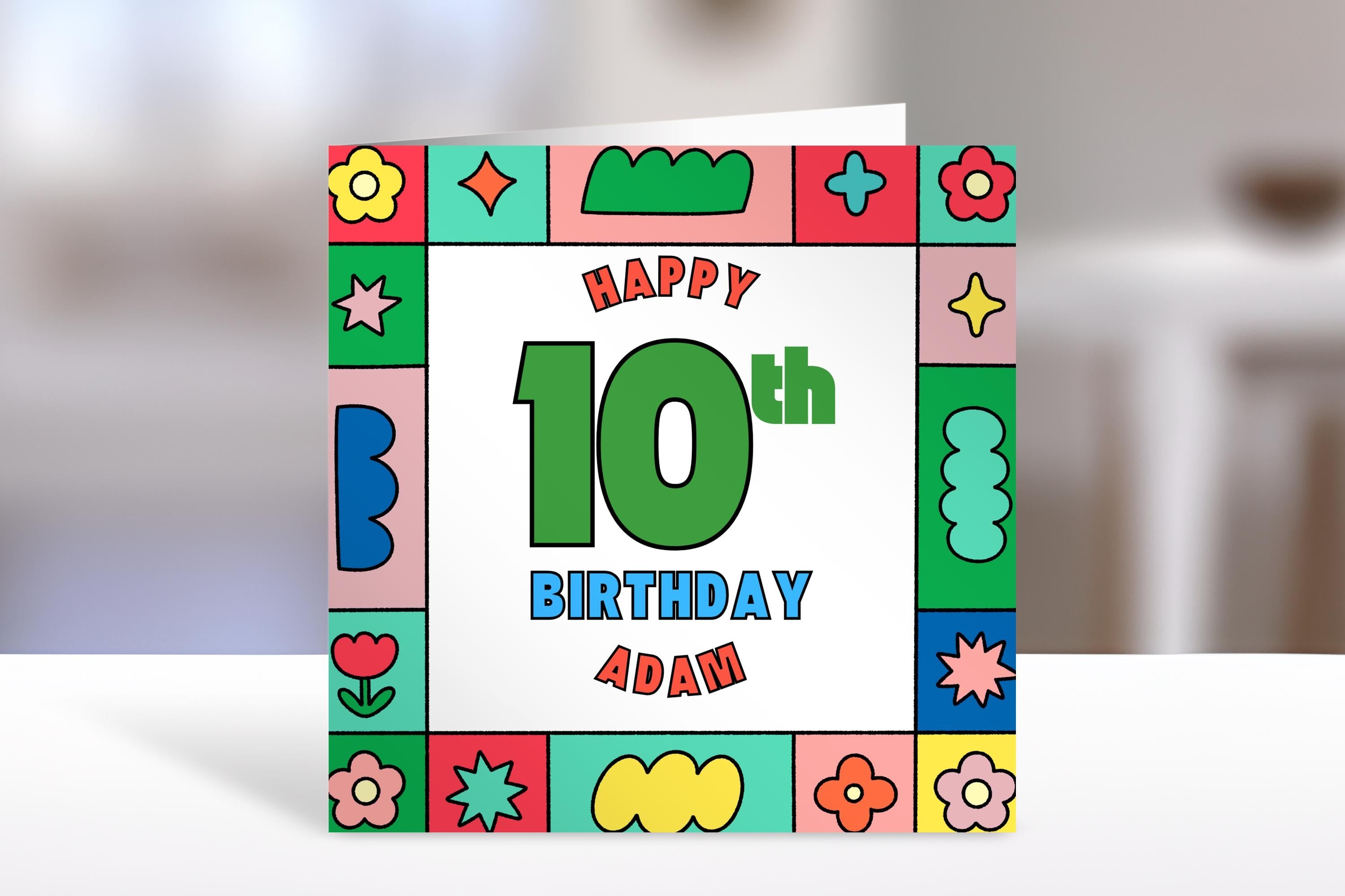 Personalised 10th birthday card, colours, child Gift