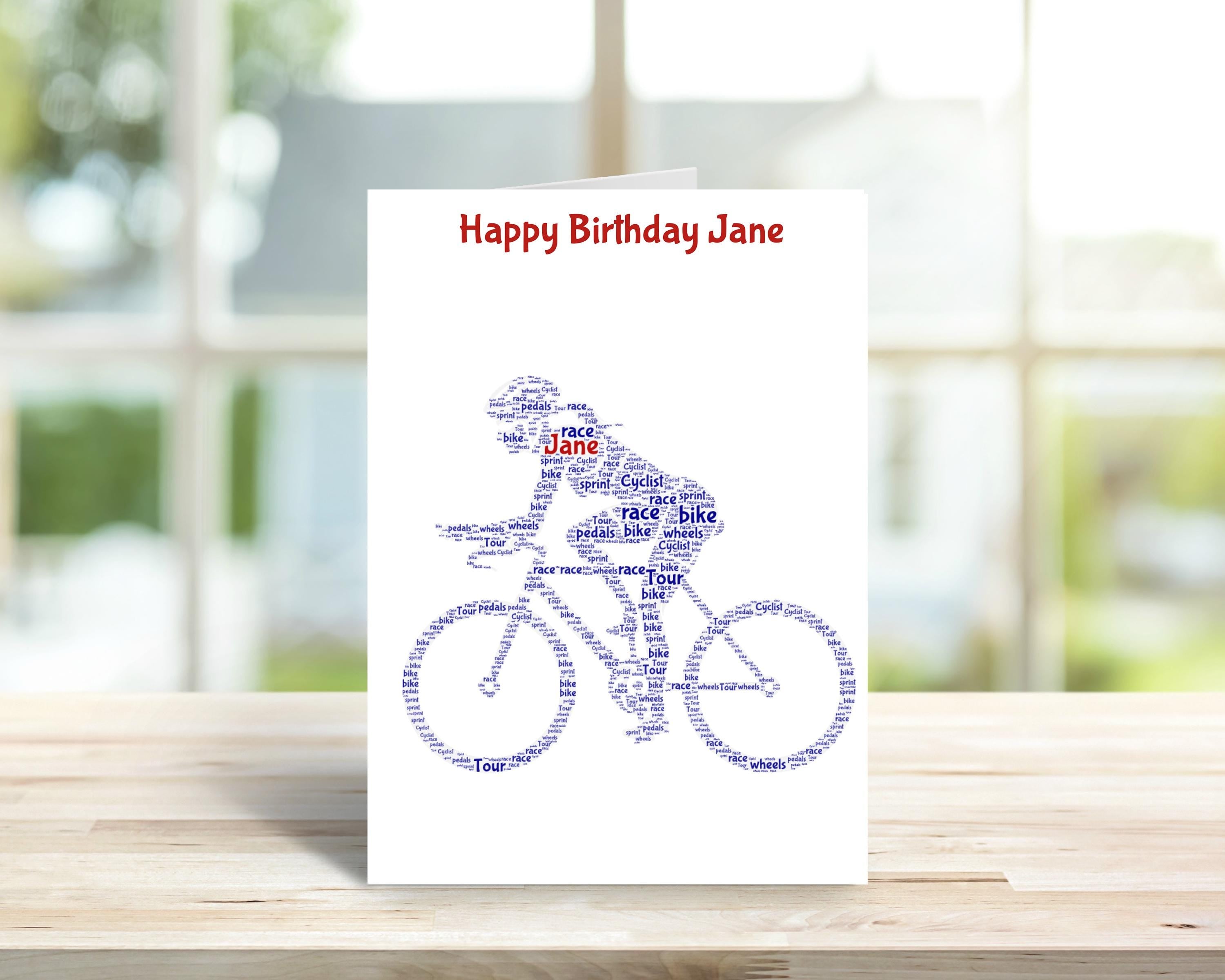 Personalised cyclist birthday card, female, word art | Home Gift |cycling Cards | Personalised Family Gift | Cycling