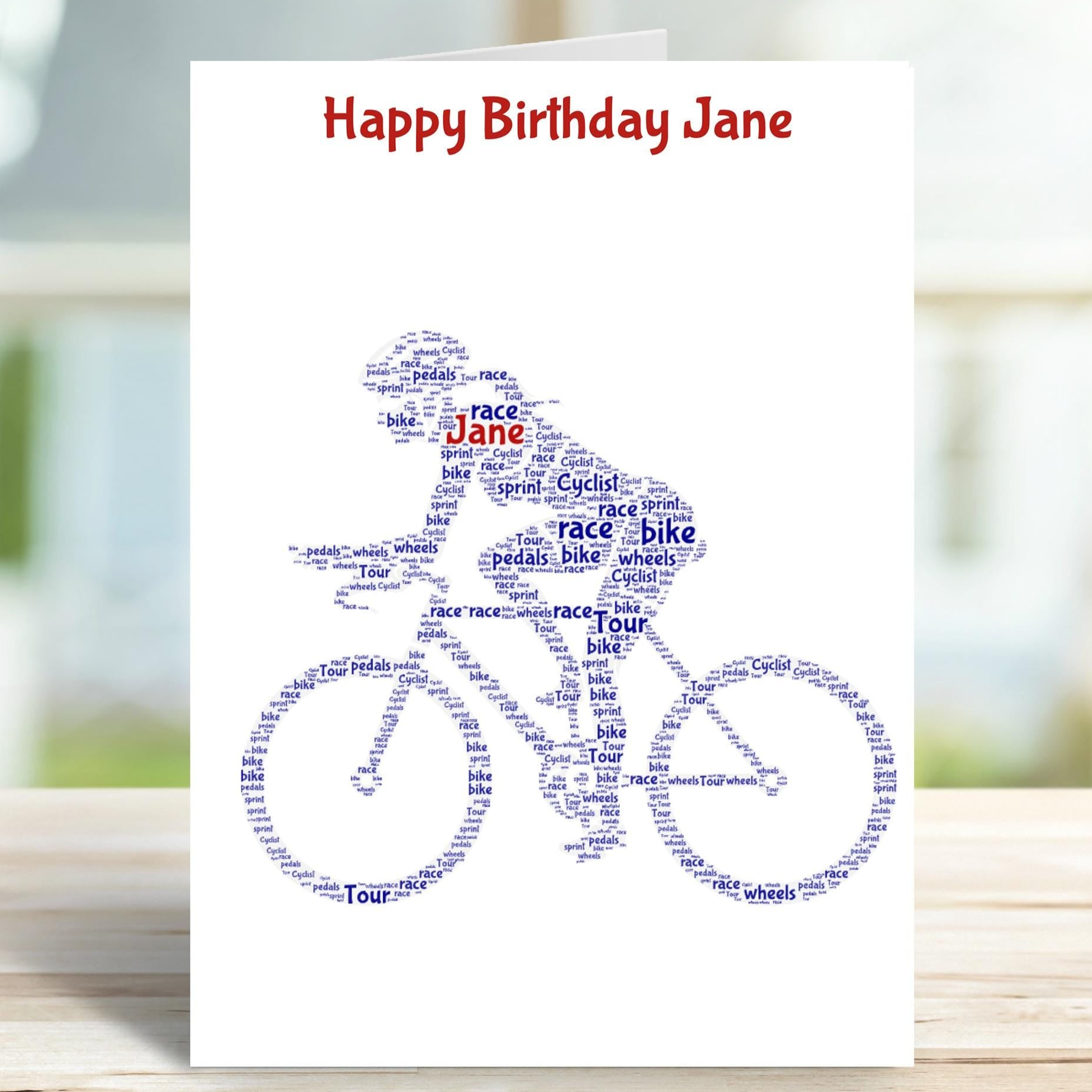 Personalised cyclist birthday card, female