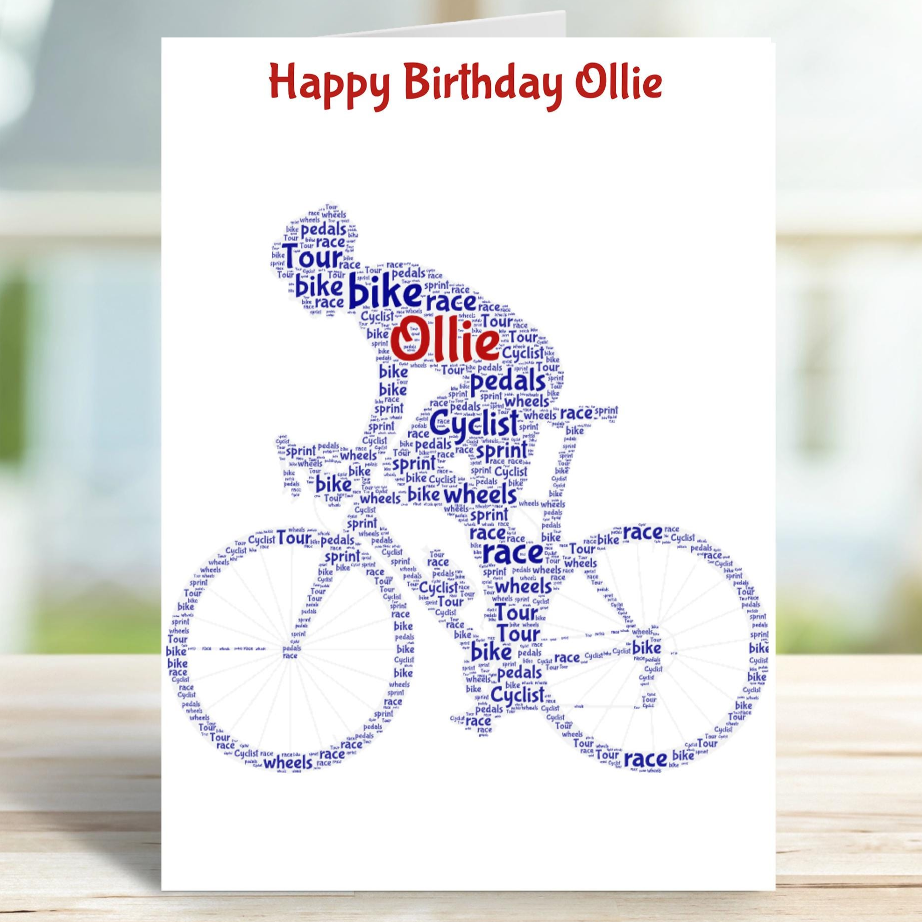 Personalised cyclist birthday card, male