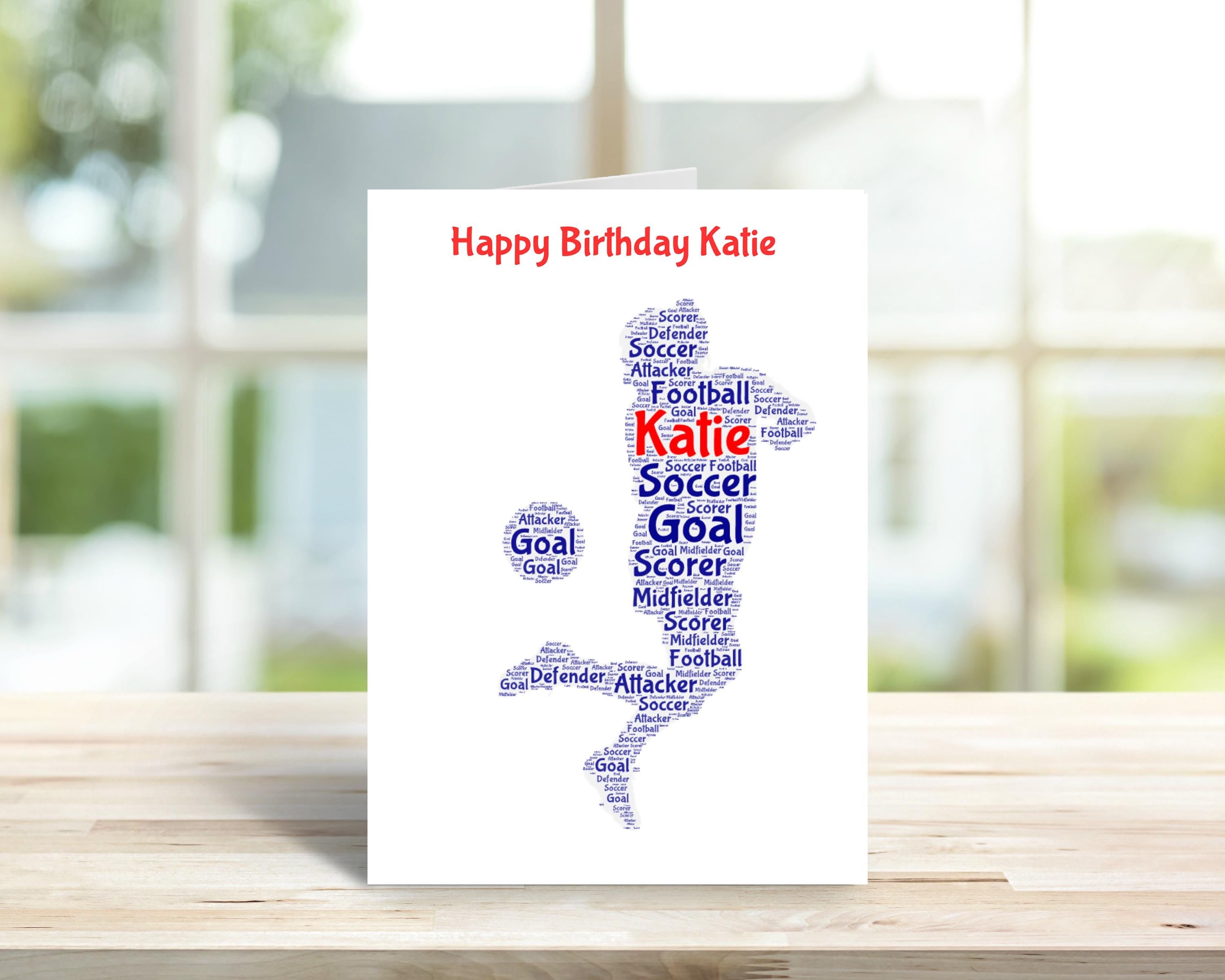 Personalised girls soccer birthday card, female, word art | Home Gift | soccer Cards | Personalised Family Gift | Soccer