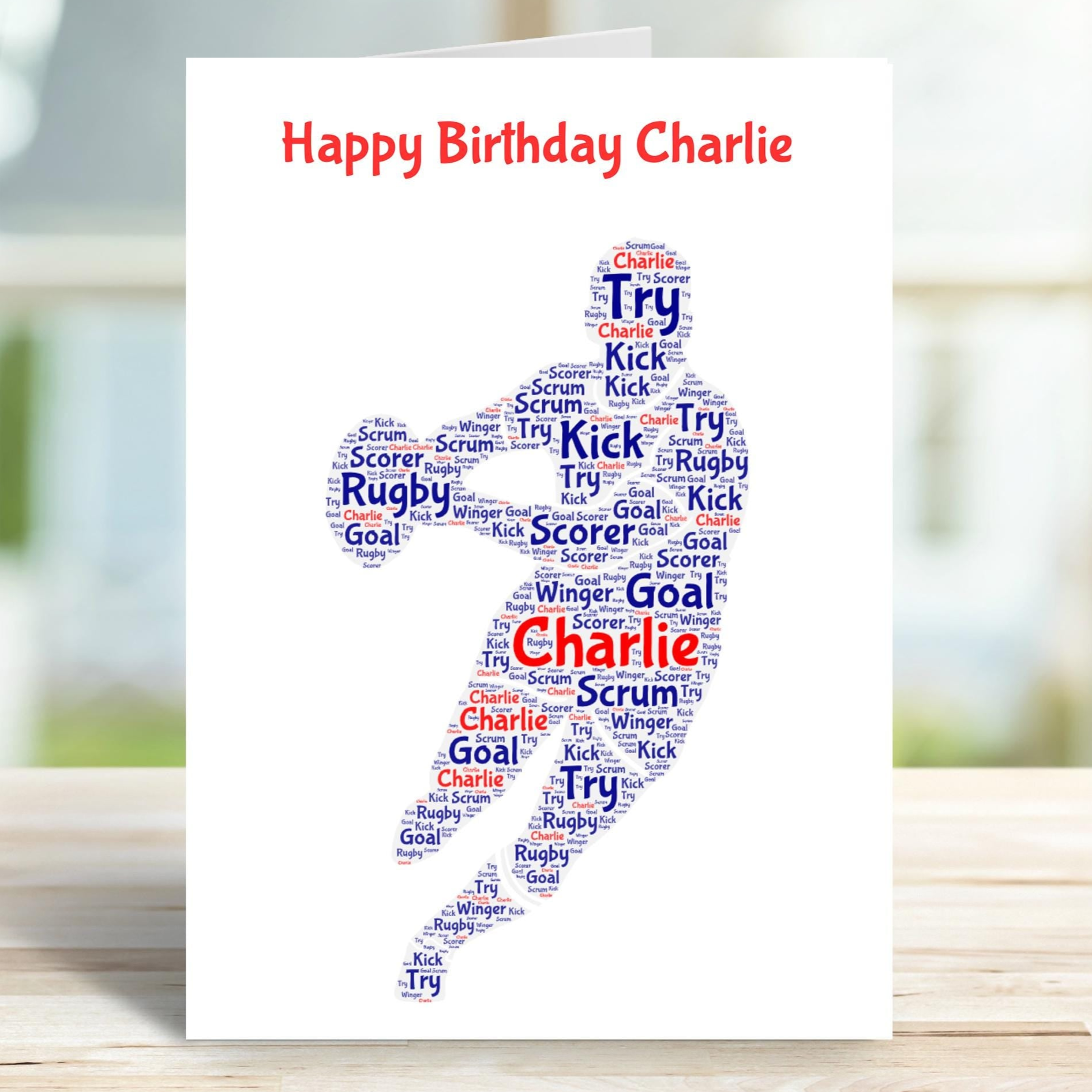 Personalised Rugby birthday card,  word art