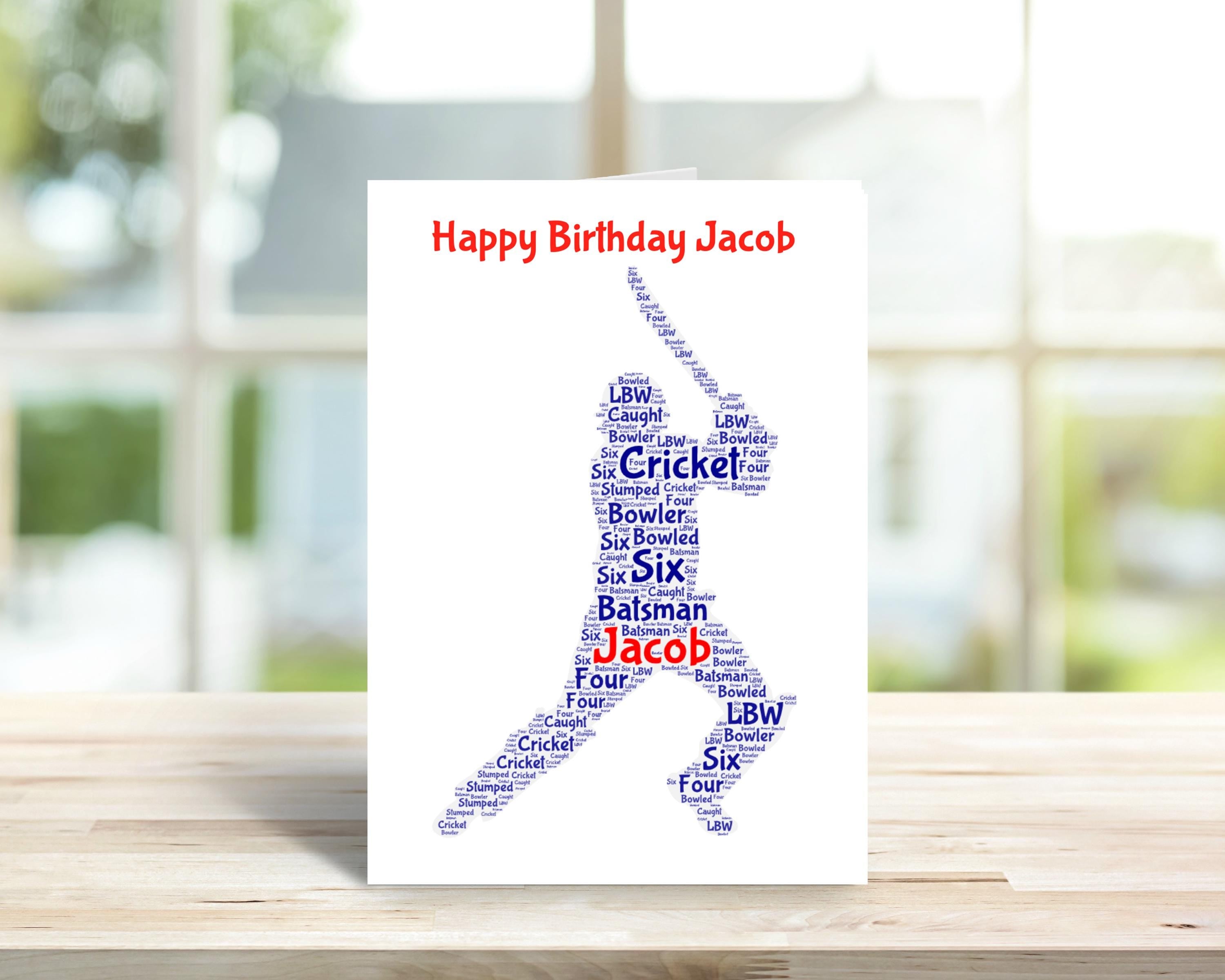 Personalised Cricket birthday card, right hander| Home Gift | cricket Cards | Personalised Family Gift | Family Illustration | Cricket