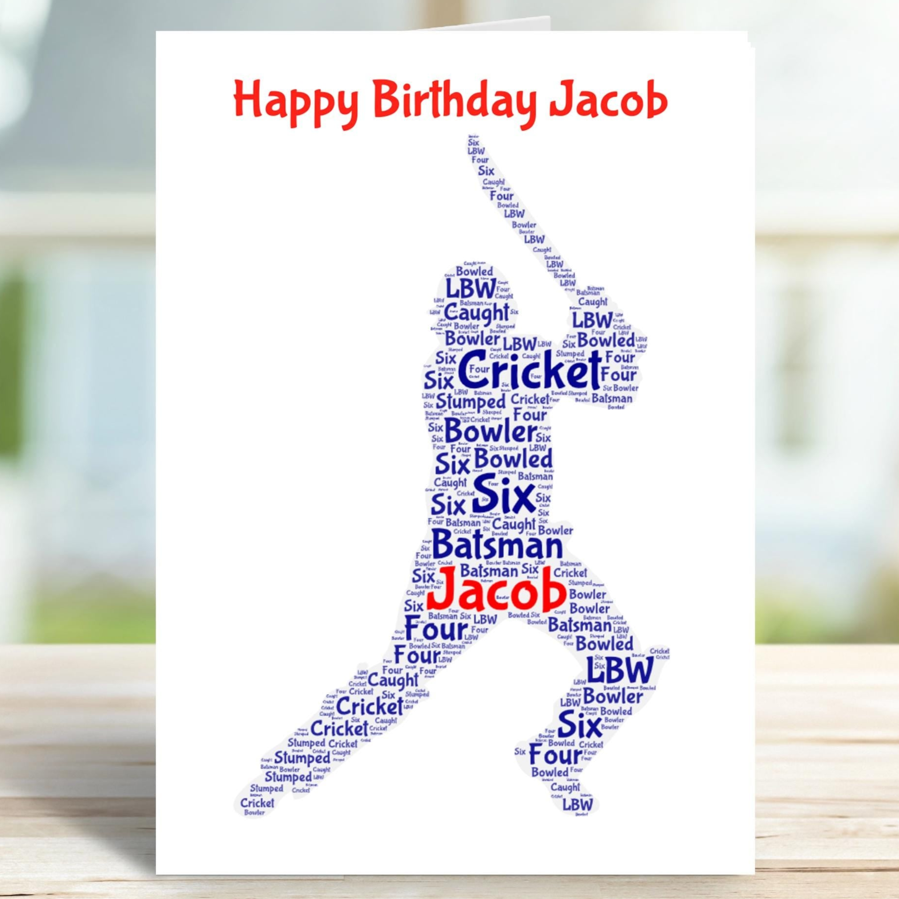 Personalised Cricket birthday card, right hander