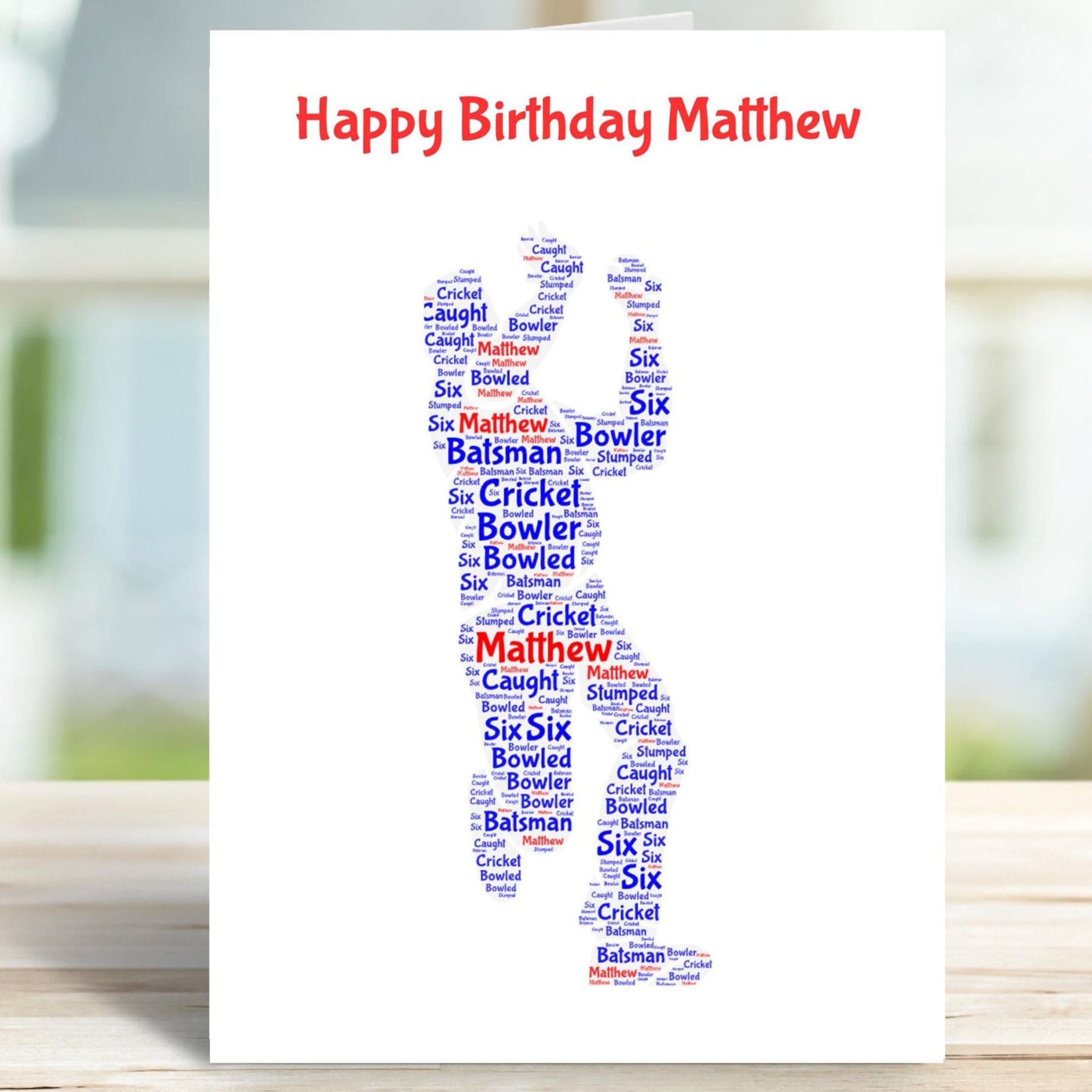 Personalised Cricket birthday card, left handed bowler