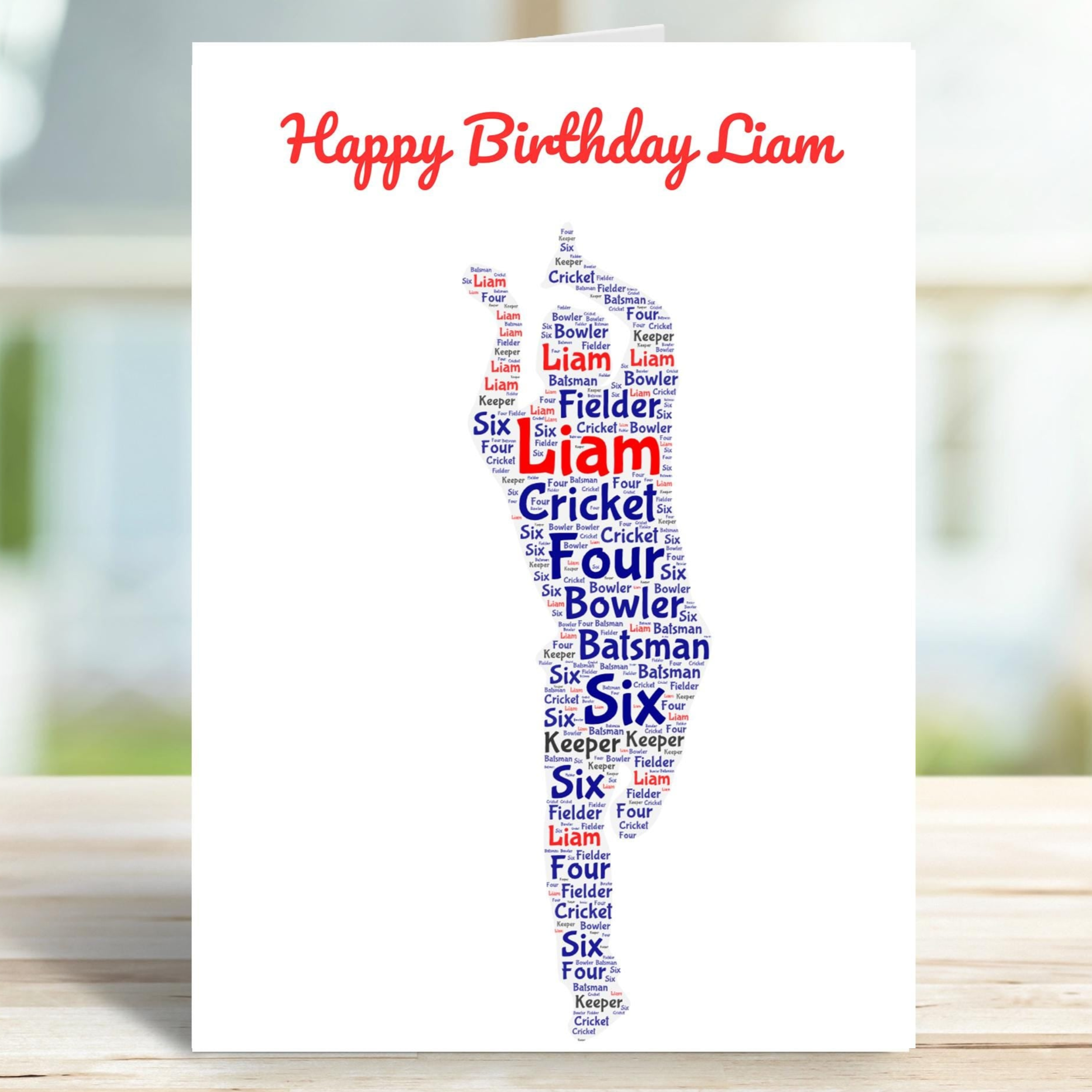 Personalised Cricket birthday card, right handed bowler