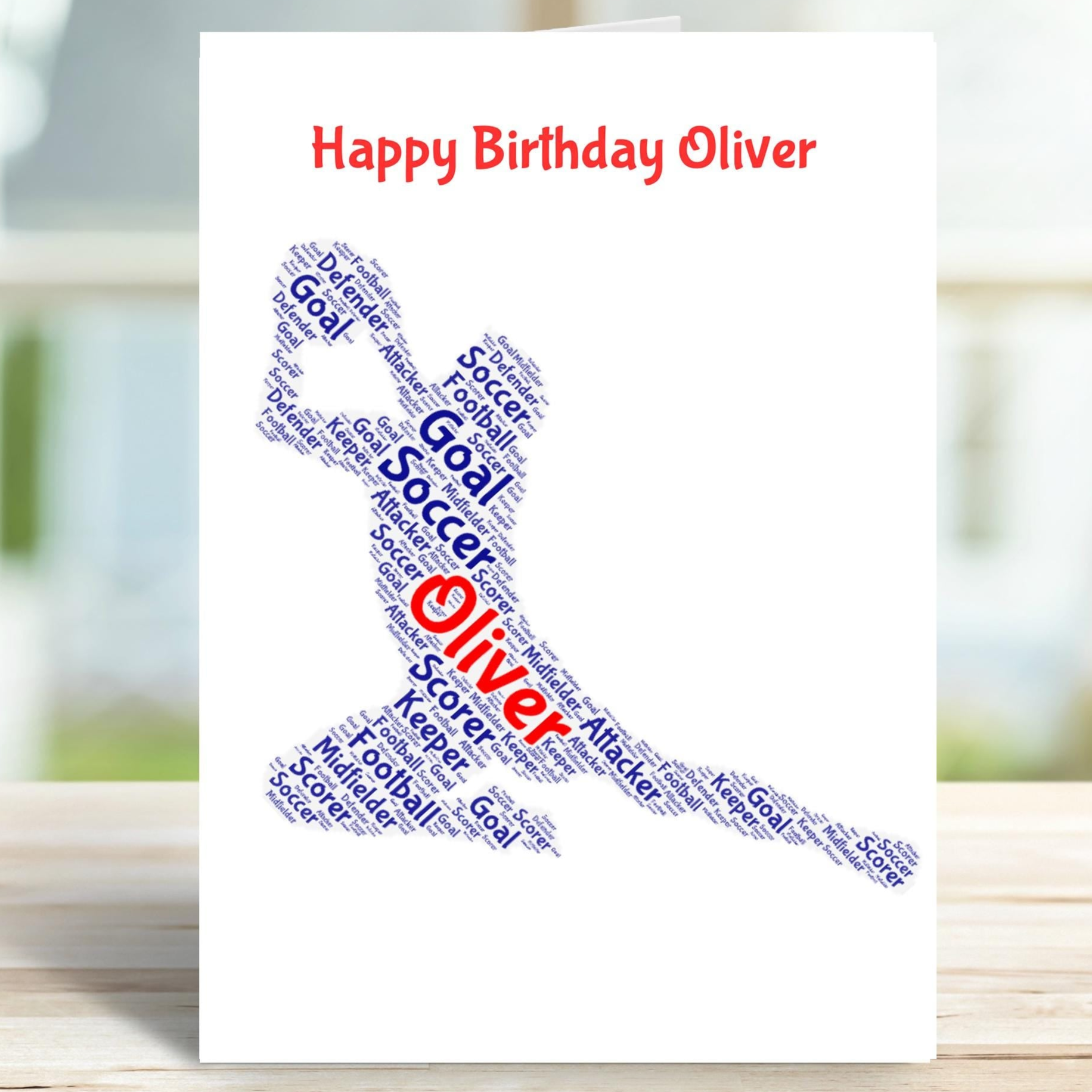 Personalised soccer goalkeeper birthday card, male version