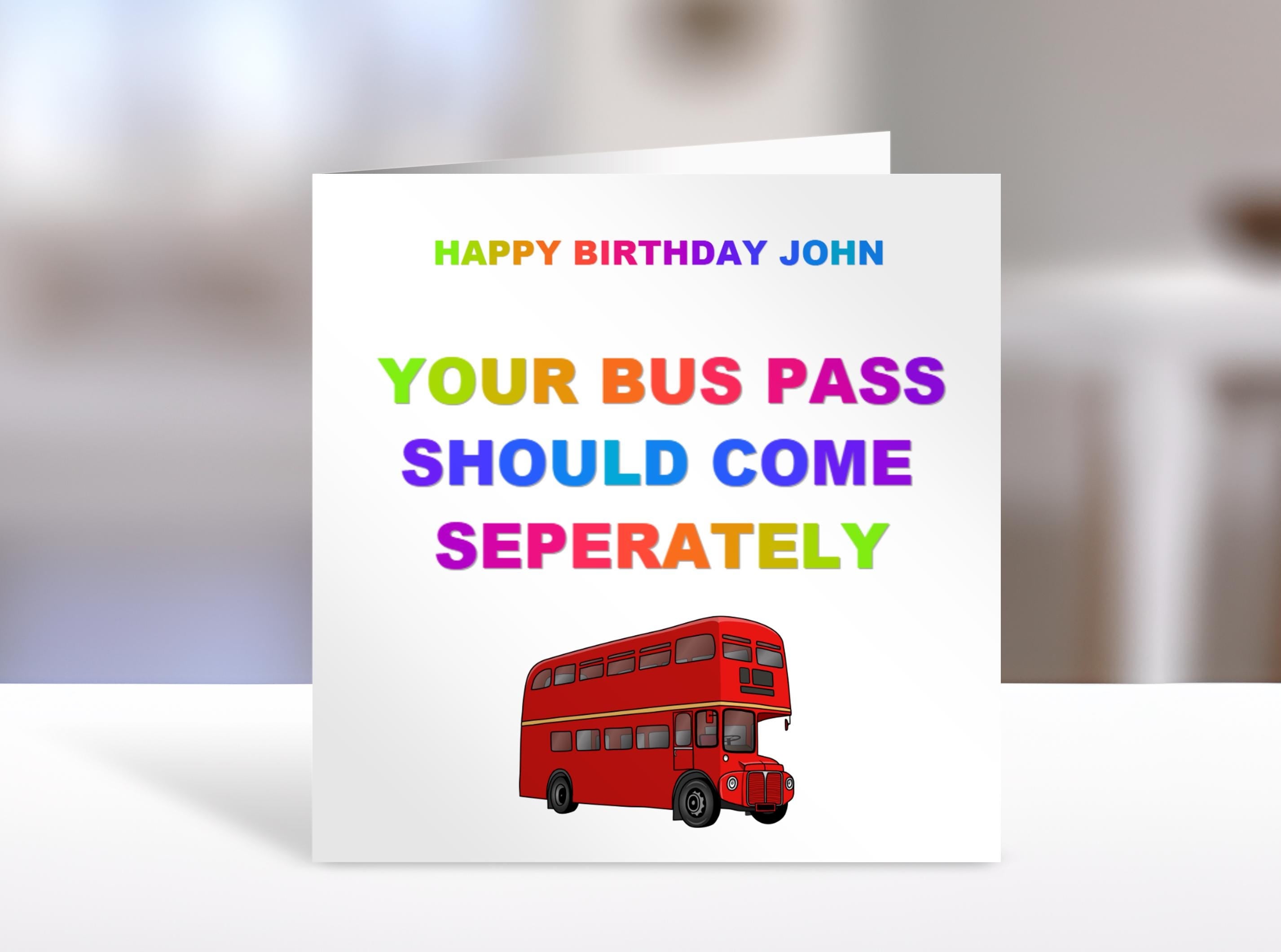 Personalised birthday card, bus pass | Home Gift | greeting Cards | Personalised Family Gift | humorous cards