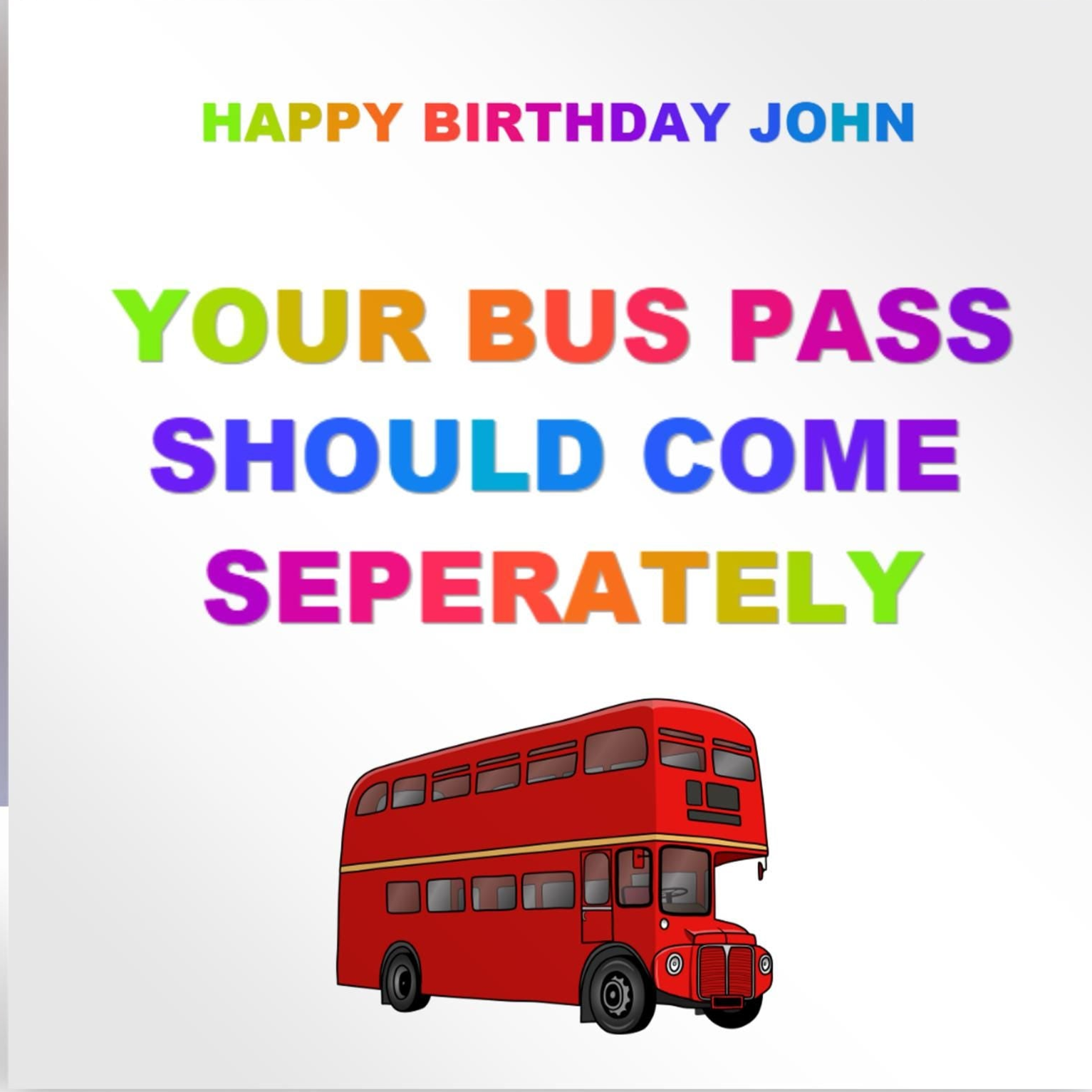 Personalised birthday card,  bus pass