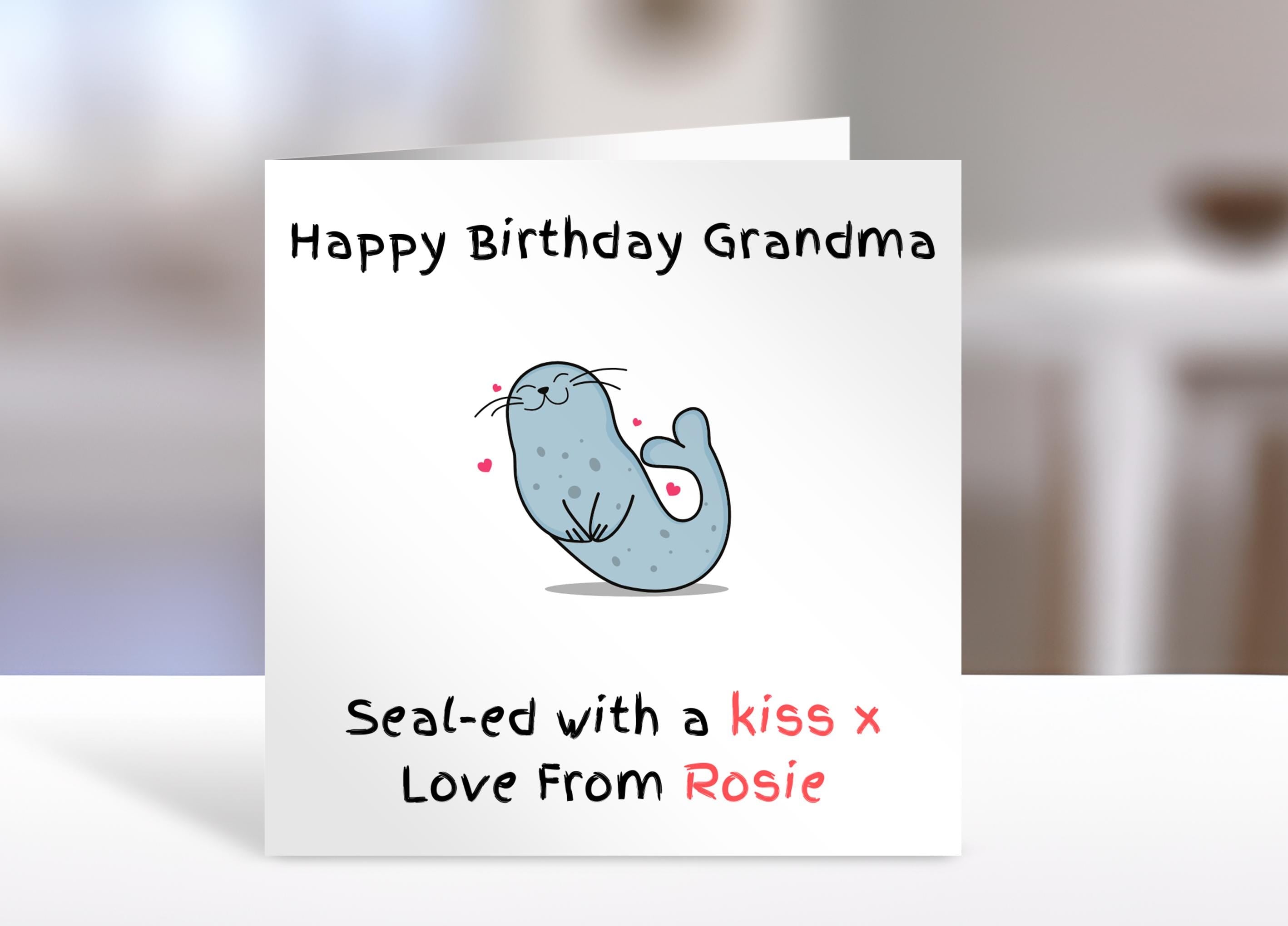 Personalised Grandma birthday card, sealed with a kiss, | Home Gift | greeting Cards | birthday card for Grandma