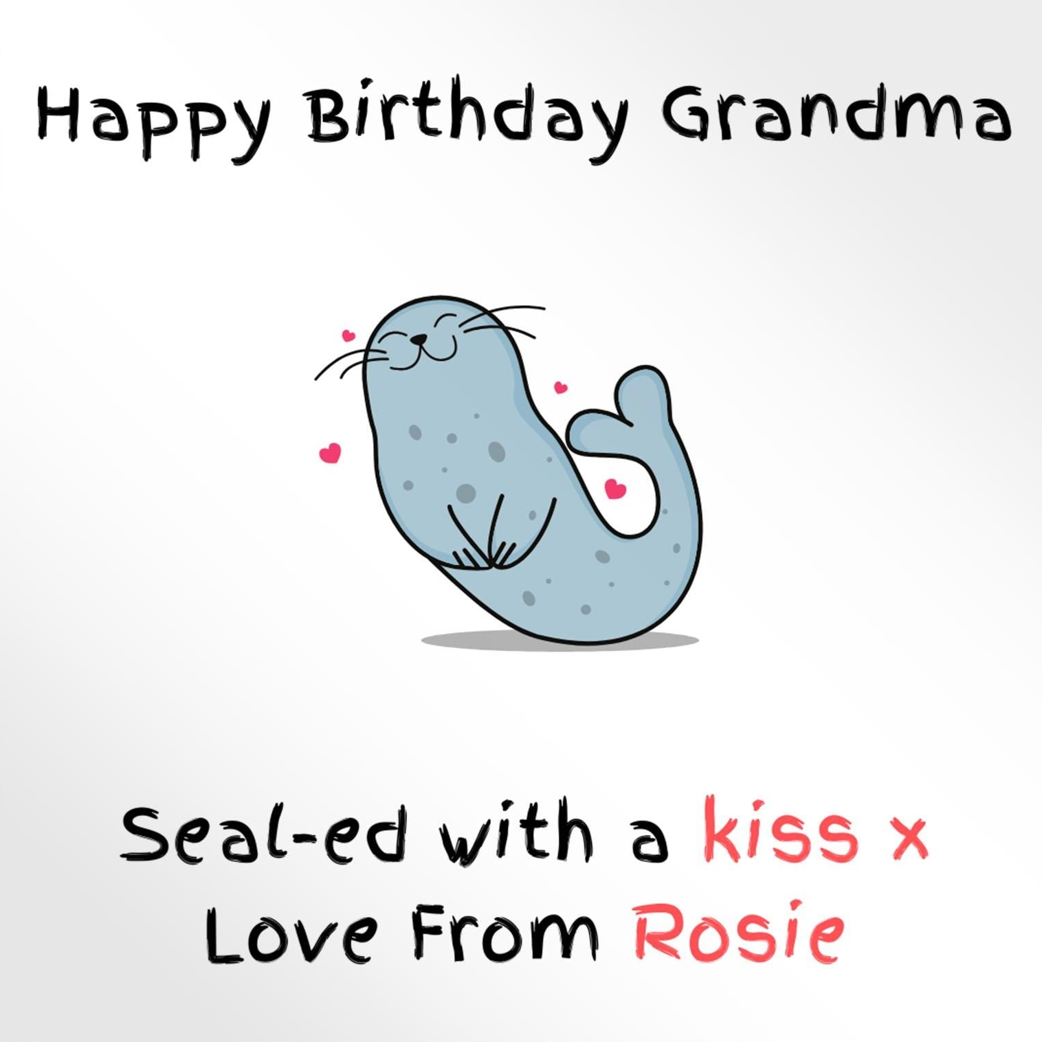 Personalised Grandma birthday card,  sealed with a kiss