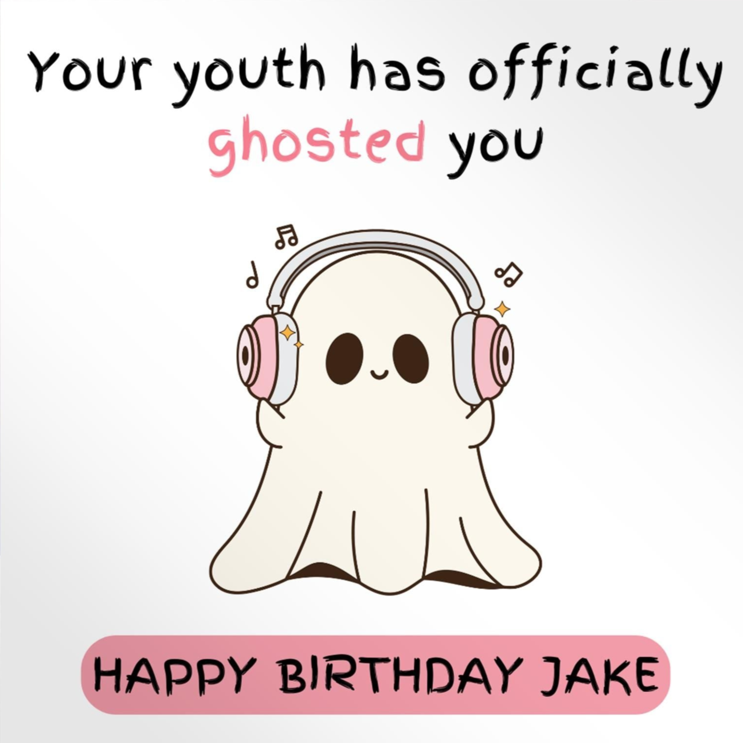 Birthday card, personalised name,  ghosted