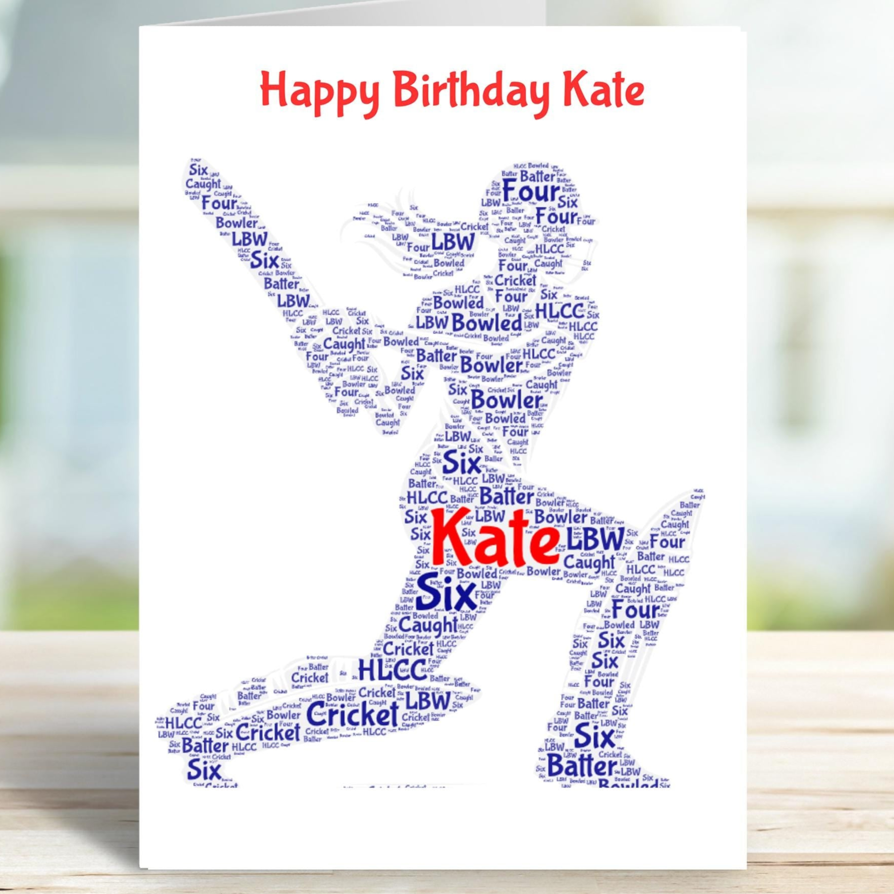 Personalised Cricket birthday card, female batter