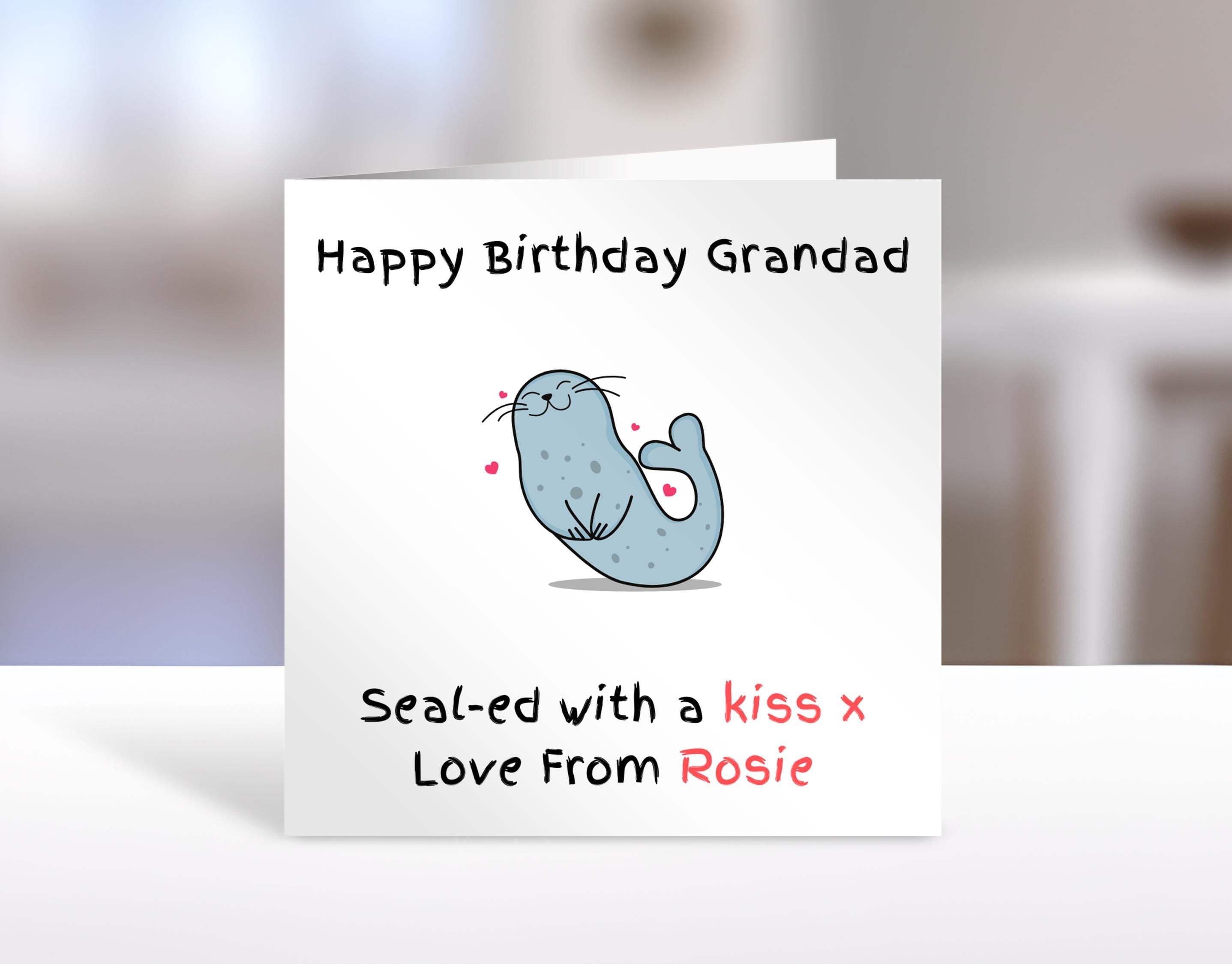 Personalised Grandad birthday card, sealed with a kiss | Home Gift | greeting Cards | birthday card for Grandad