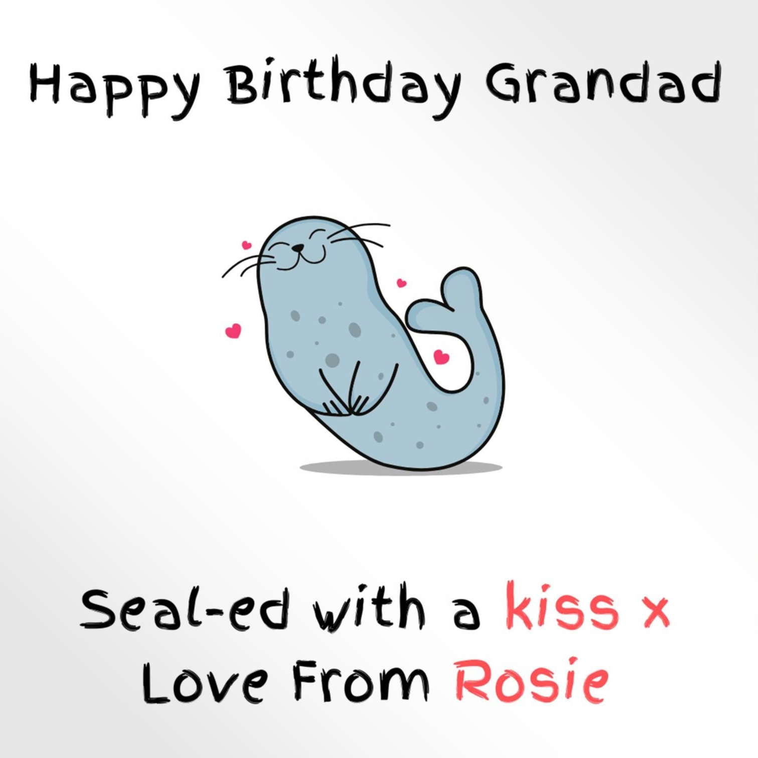 Personalised Grandad birthday card, sealed with a kiss