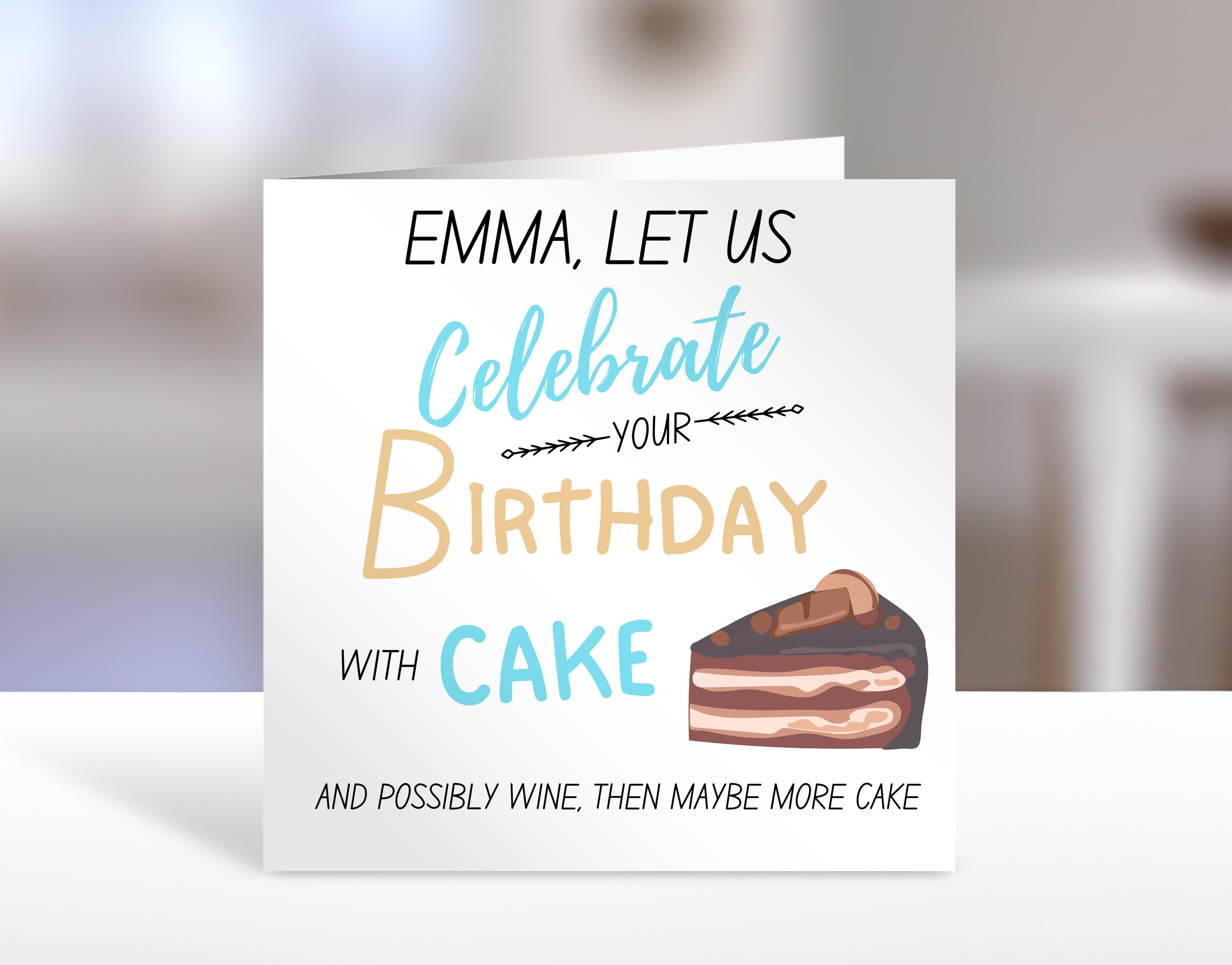 Birthday Card -cake and wine Design | Cute Greeting Cards | Birthday Gift Idea for friends, personalised