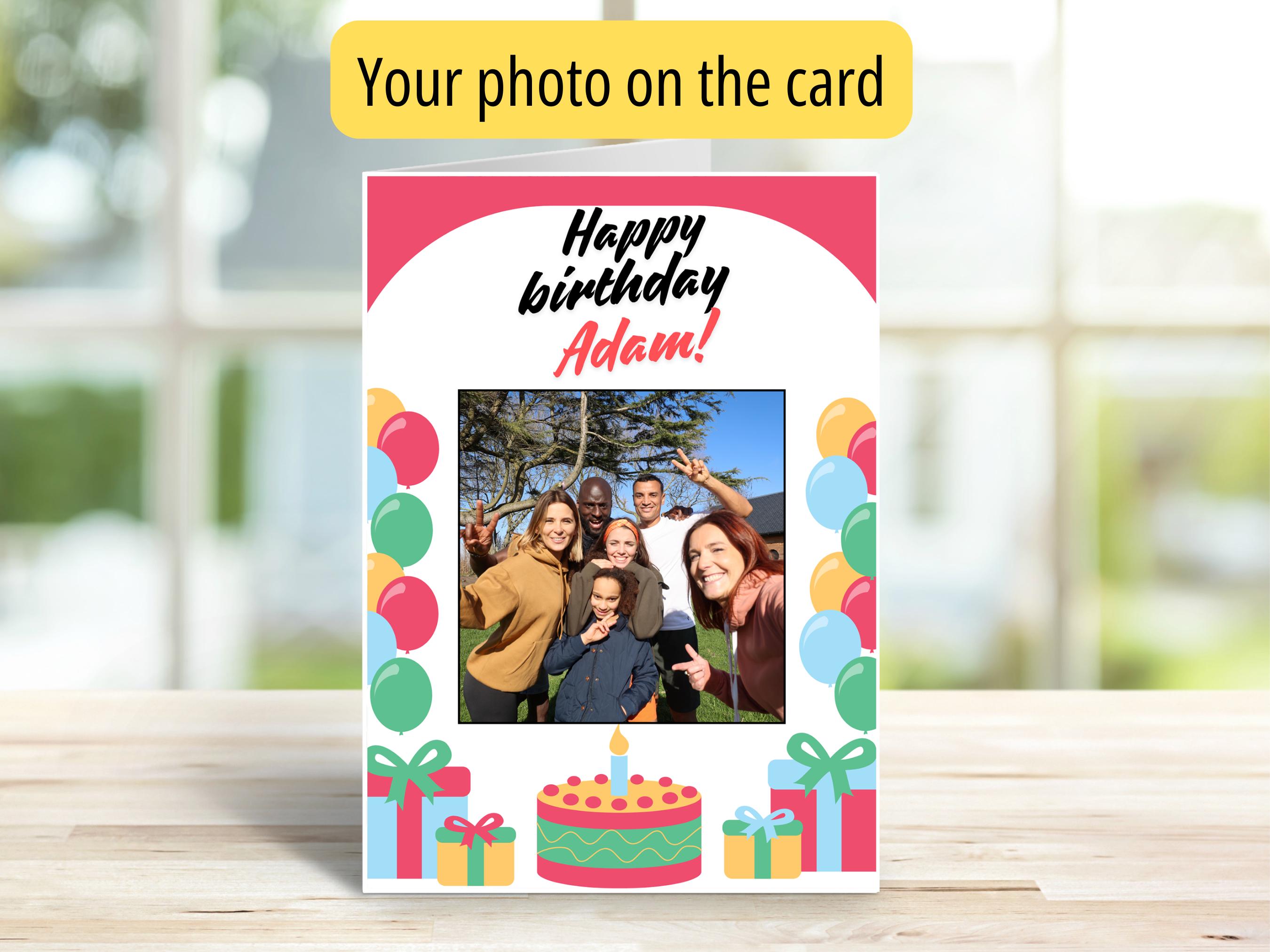 Birthday Card - custom photo on the card, cake version | Cute Greeting Cards | Birthday Gift for friends, personalised, humourous card
