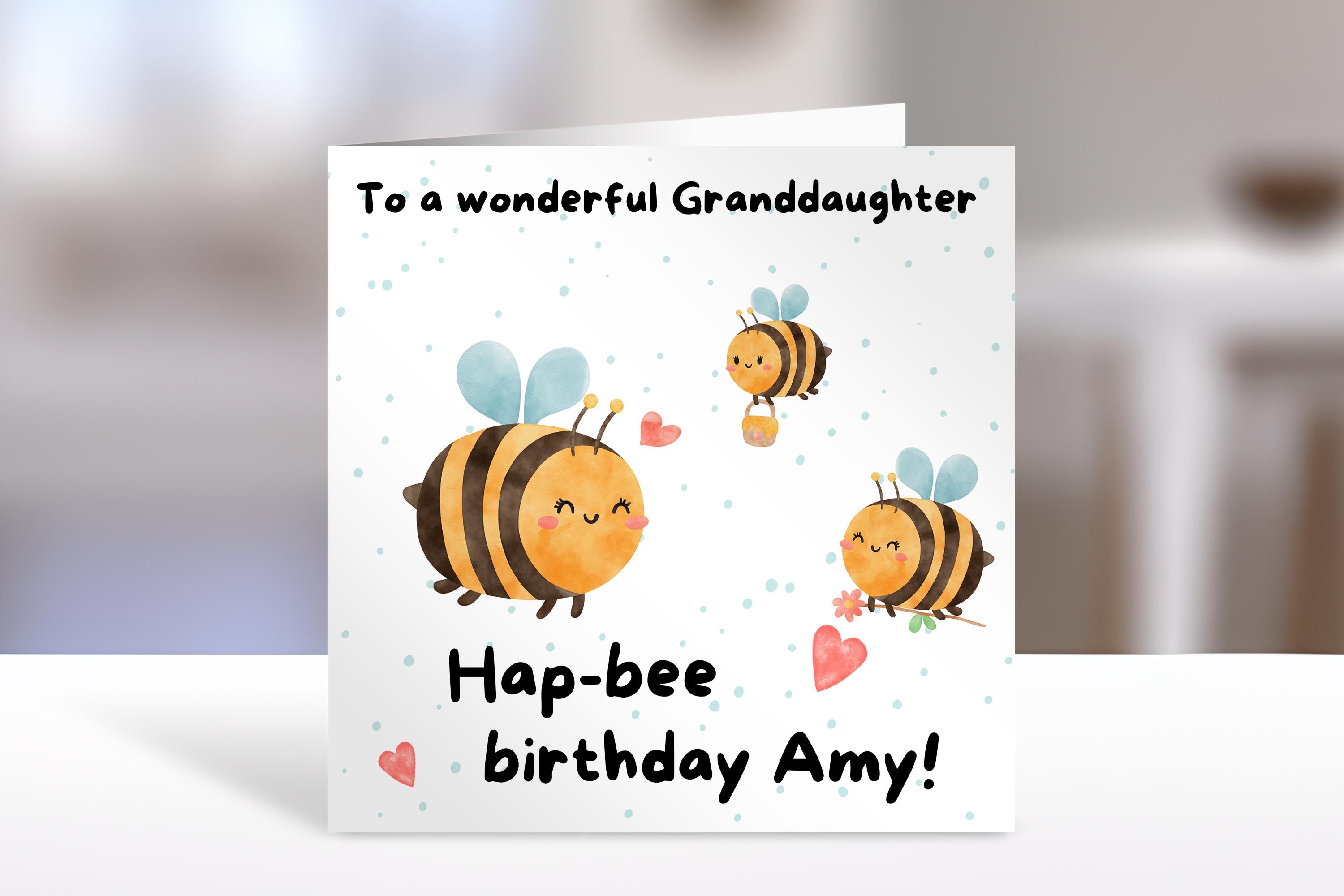 Happy Granddaughter Birthday Card - Cute Greeting Card for Kids & Fun Birthday Gift Ideas, bee design, granddaughter