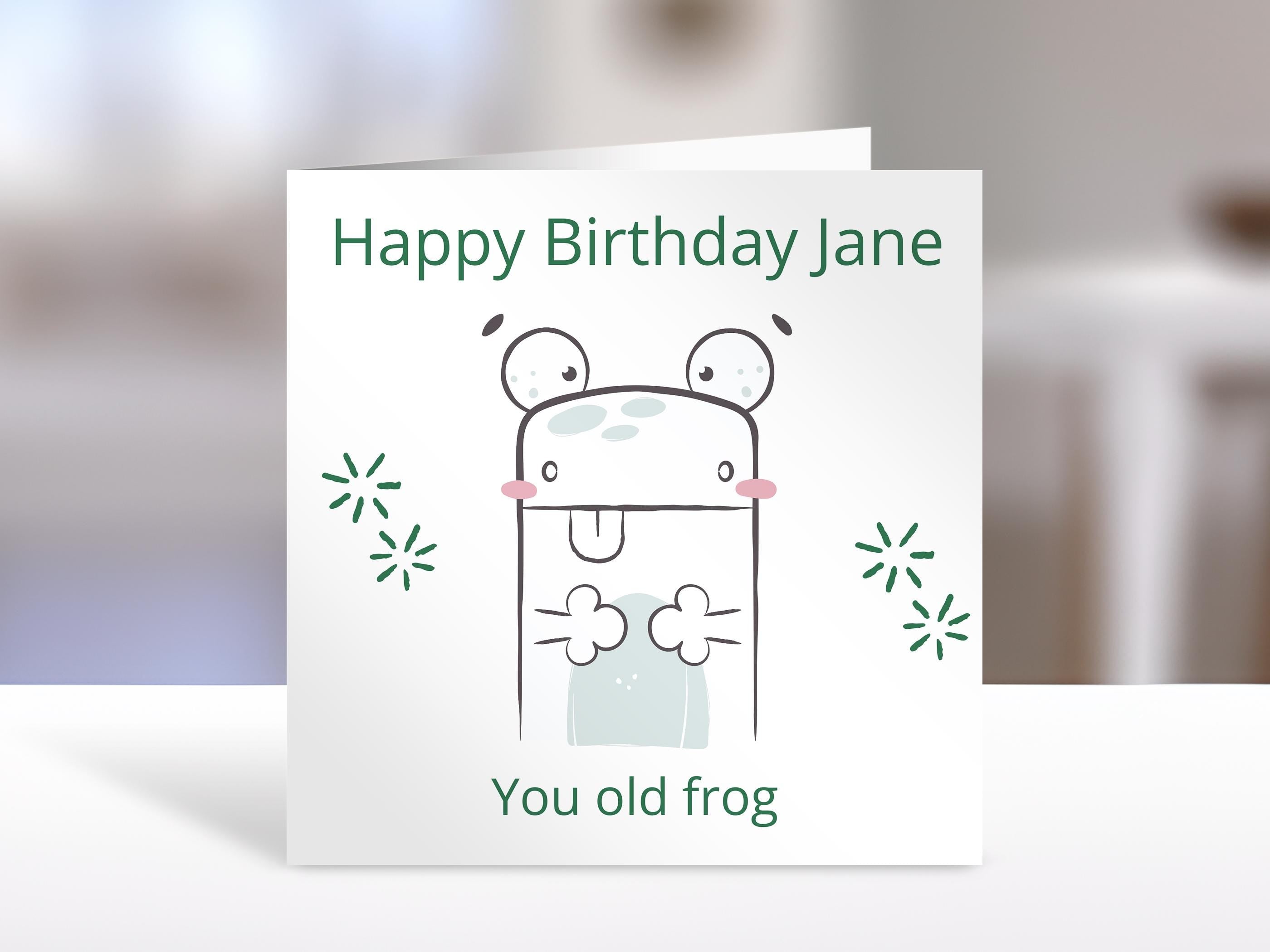 Birthday card , personalised card, old frog design