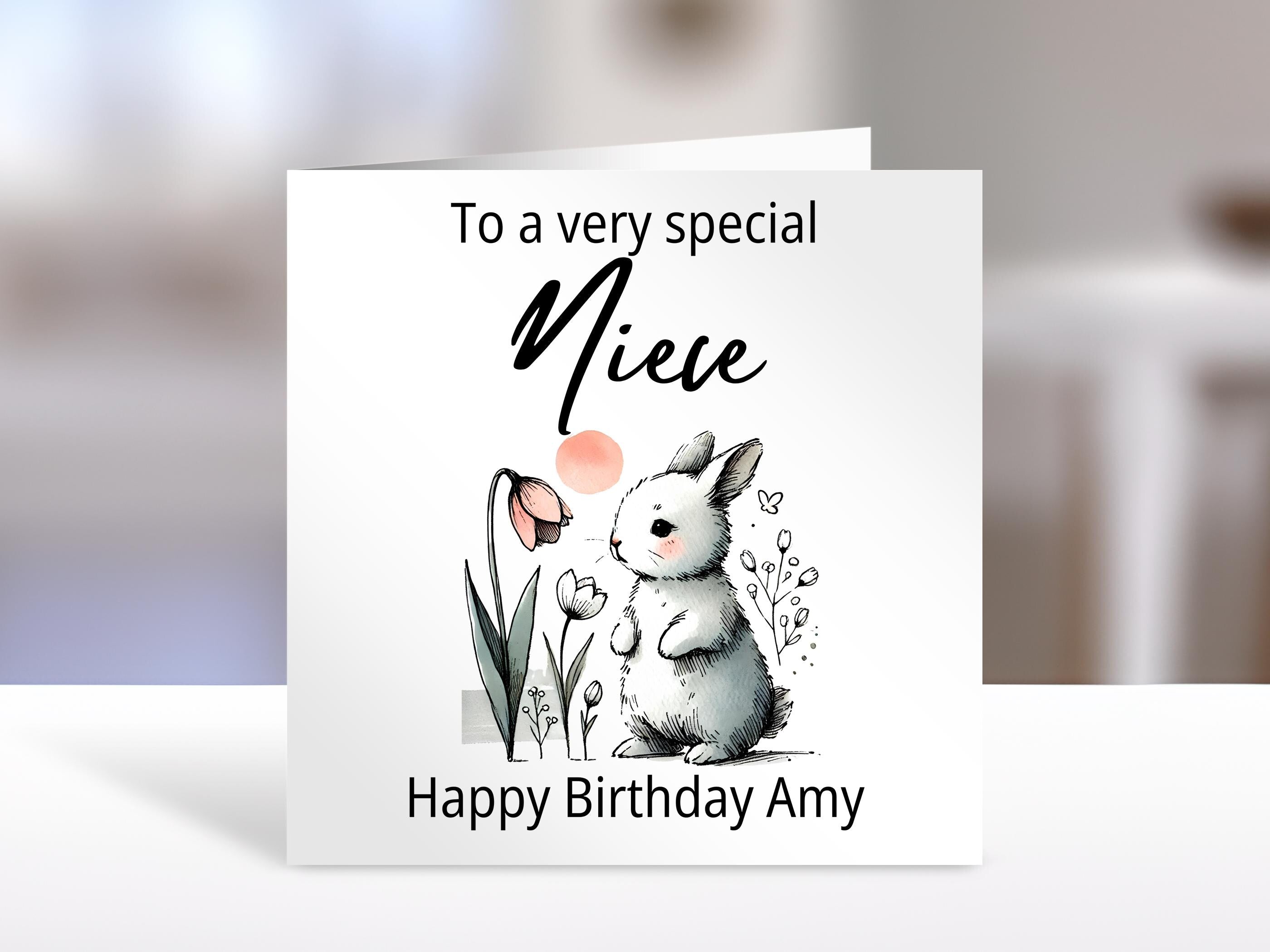 Personalised Niece birthday card, bunny design | niece Gift | greeting Cards | birthday card for Niece
