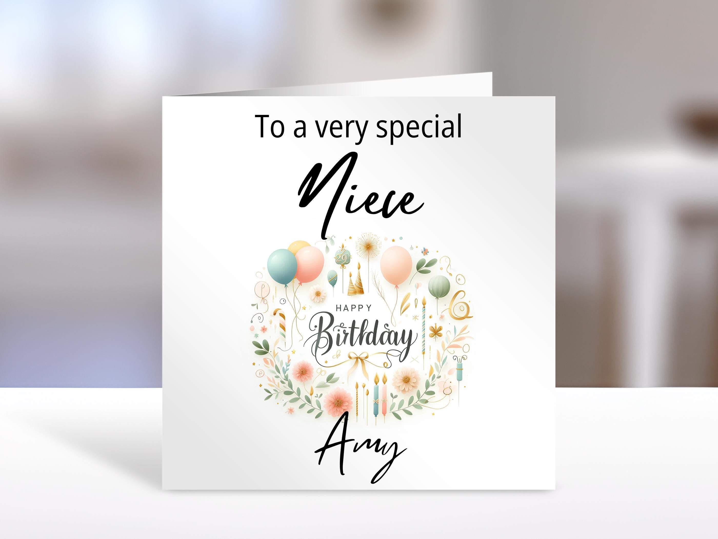 Personalised Niece birthday card, balloons and more design | niece Gift | greeting Cards | birthday card for Niece