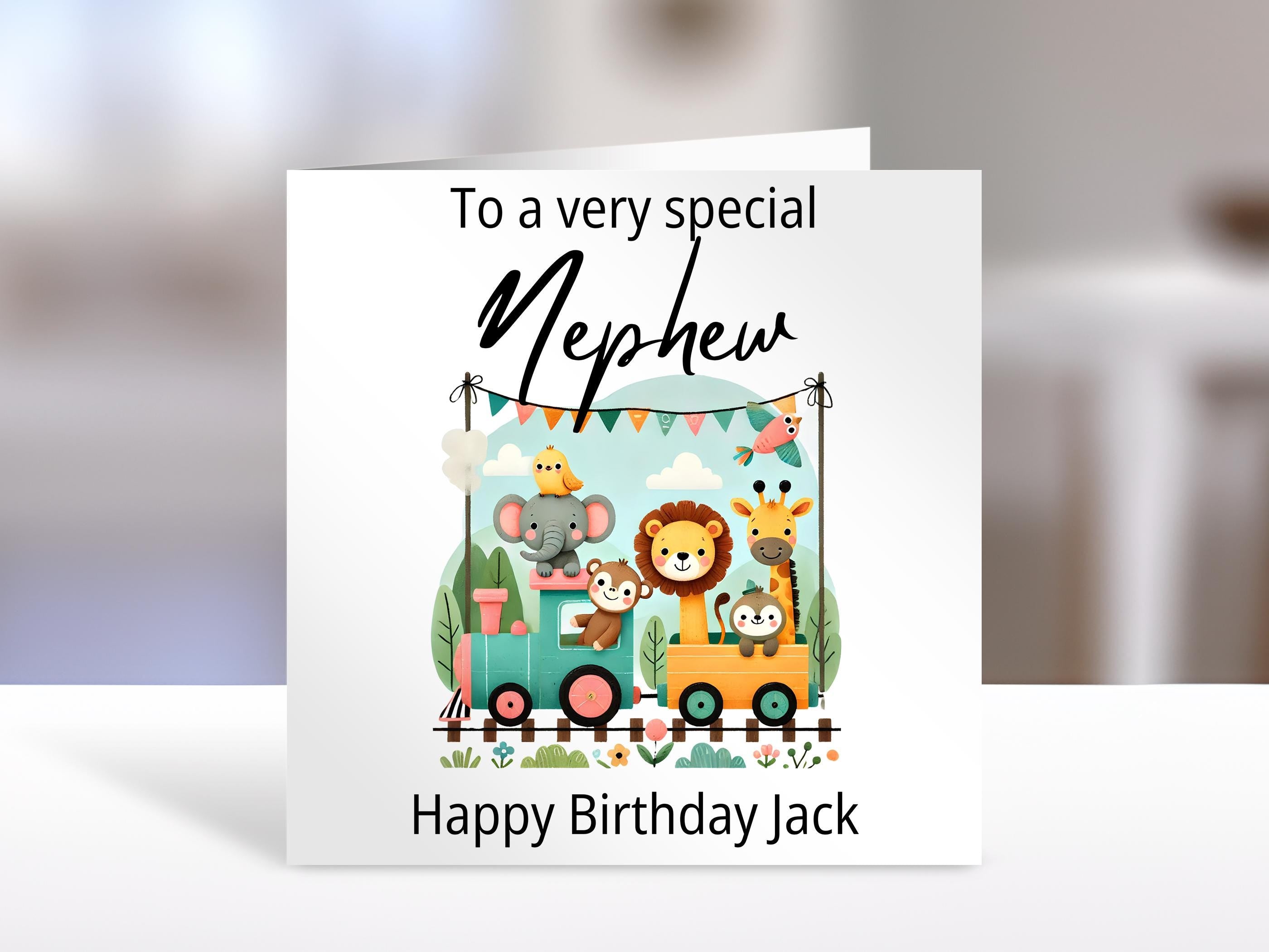 Birthday Card for Nephew Jungle Design Personalized Nephew Gift Greeting Card Birthday Party Animal Theme