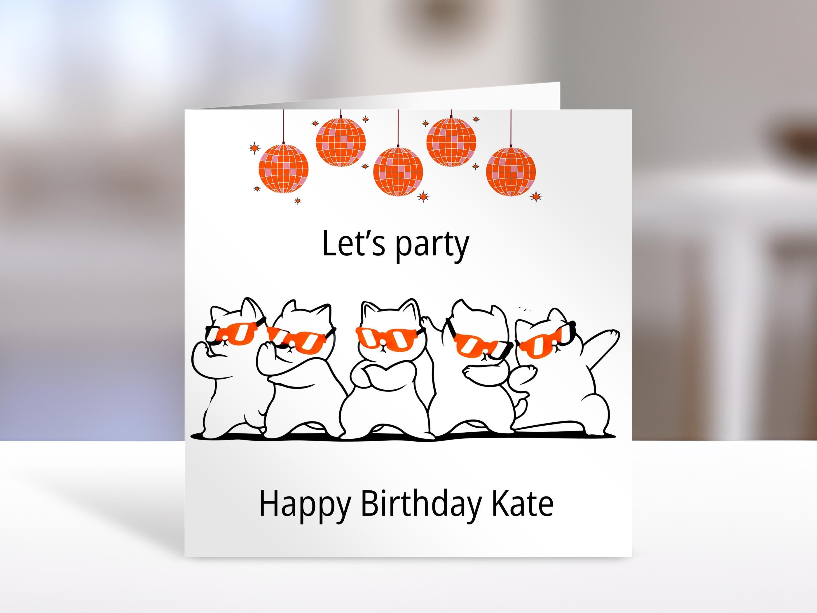 Friend Personalised birthday card, cat party design | greeting Cards | birthday card for friend, sister, niece, nephew, bestie.