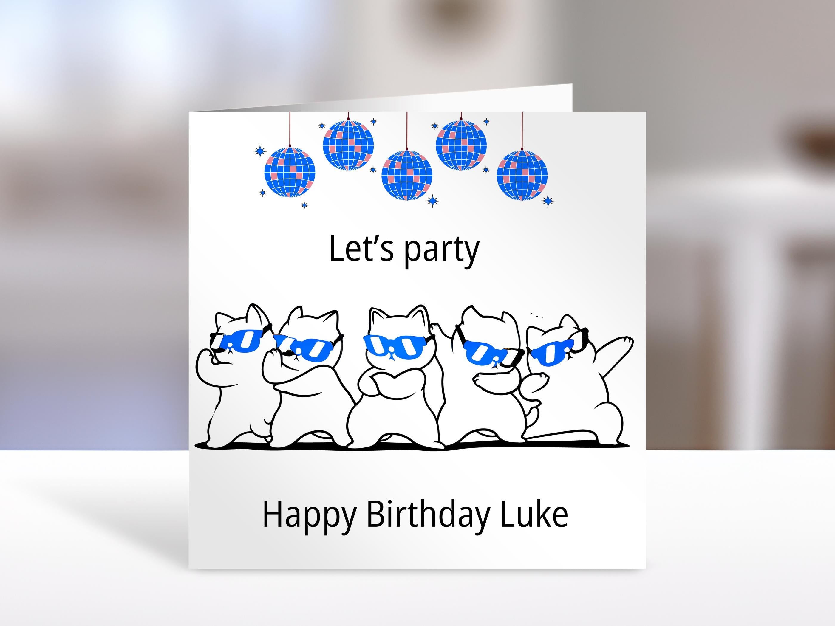 Friend Personalised birthday card, cat party design | greeting Cards | birthday card for friend, brother, uncle, dad, best mate