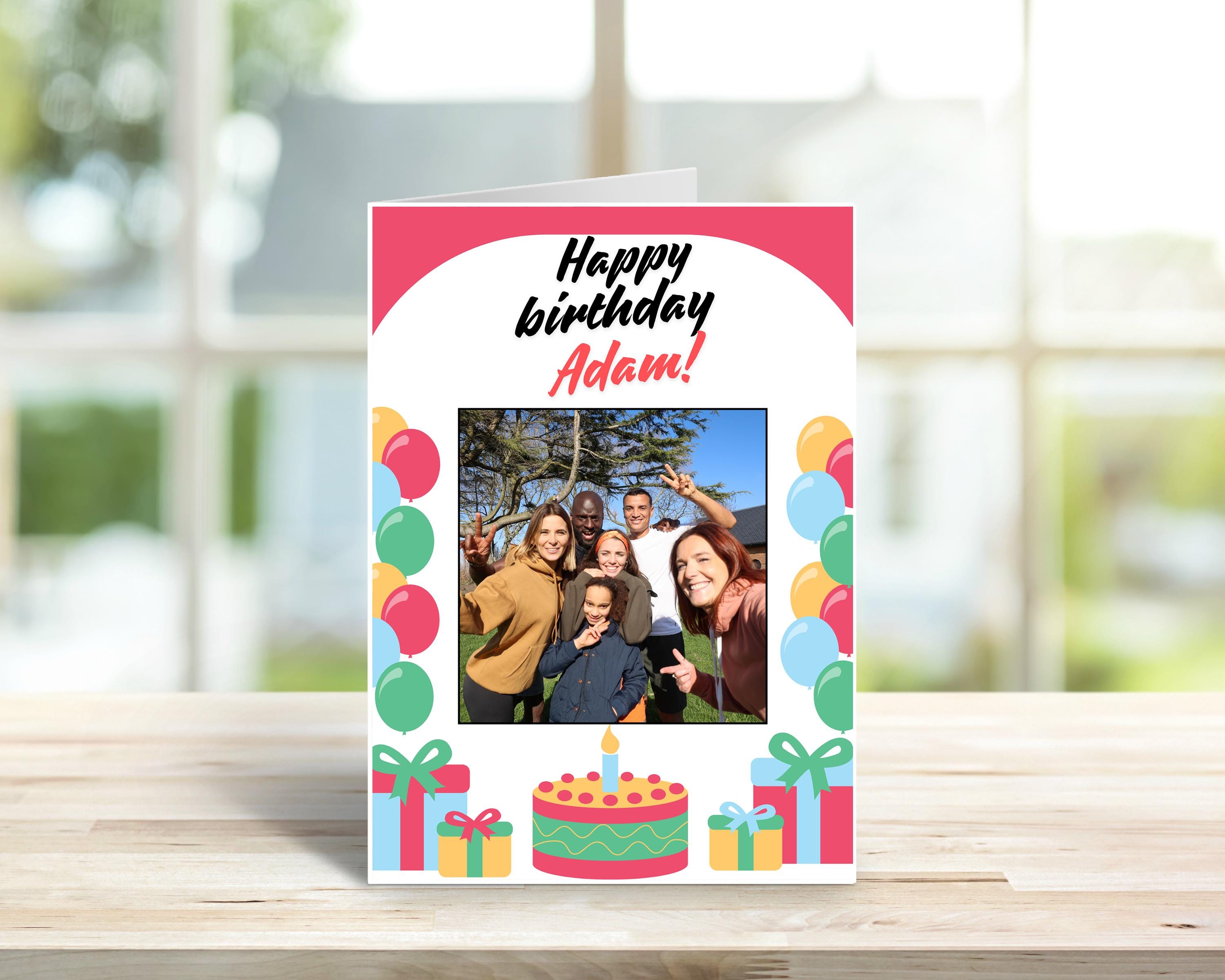 Birthday Card - custom photo on the card, cake version | Cute Greeting Cards | Birthday Gift for friends, personalised, humourous card