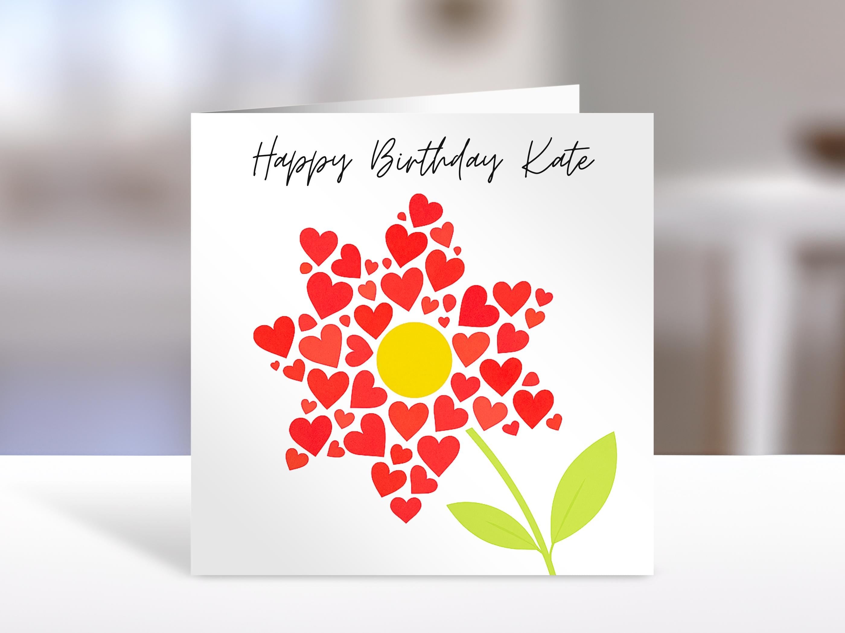 Personalised Birthday Card with heart and Flower Design | Unique Gift for Friends and Family | Card for friend, sister, family