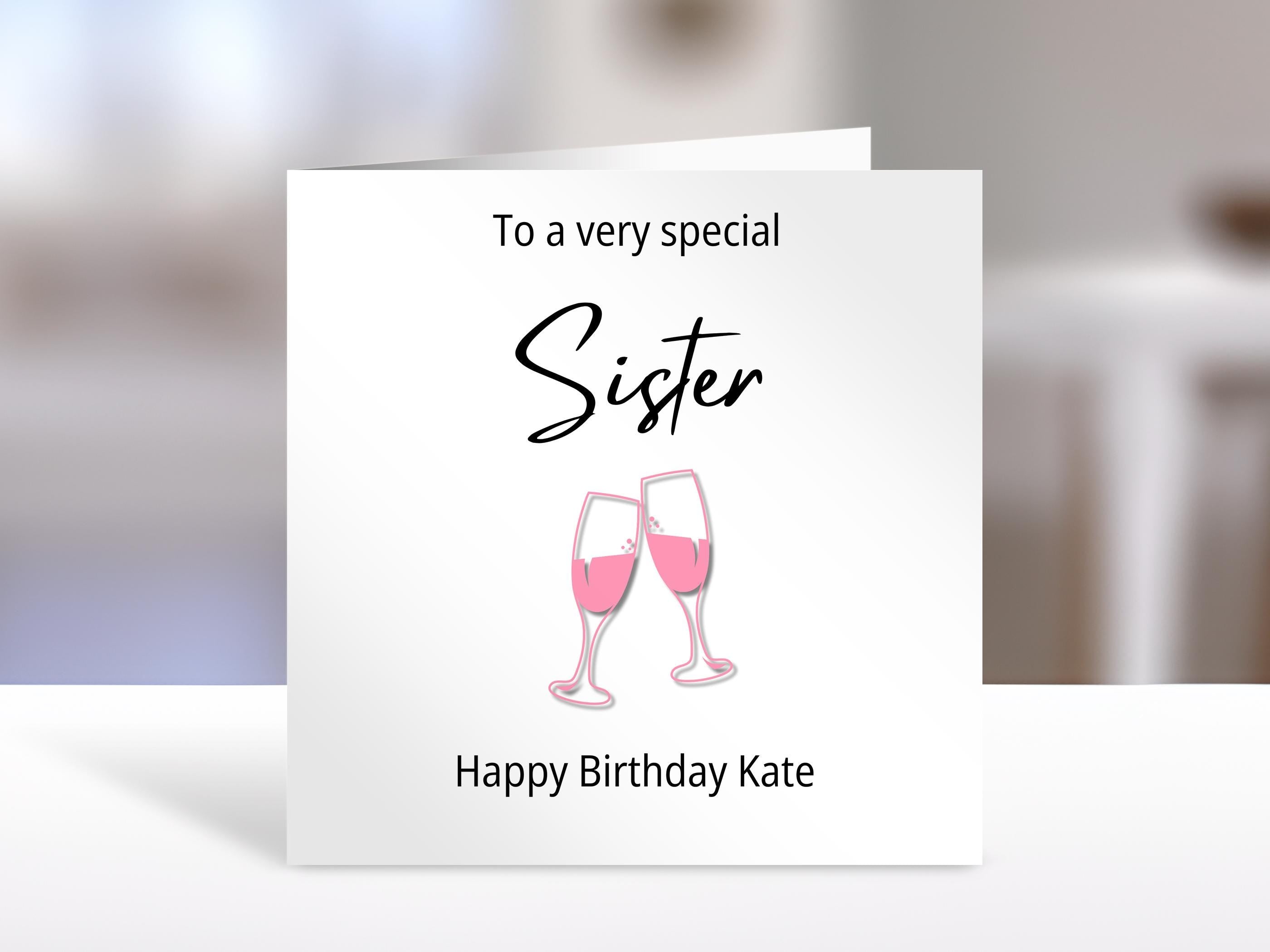 Sister Personalised birthday card, wine glass design | greeting Cards | birthday card for sister