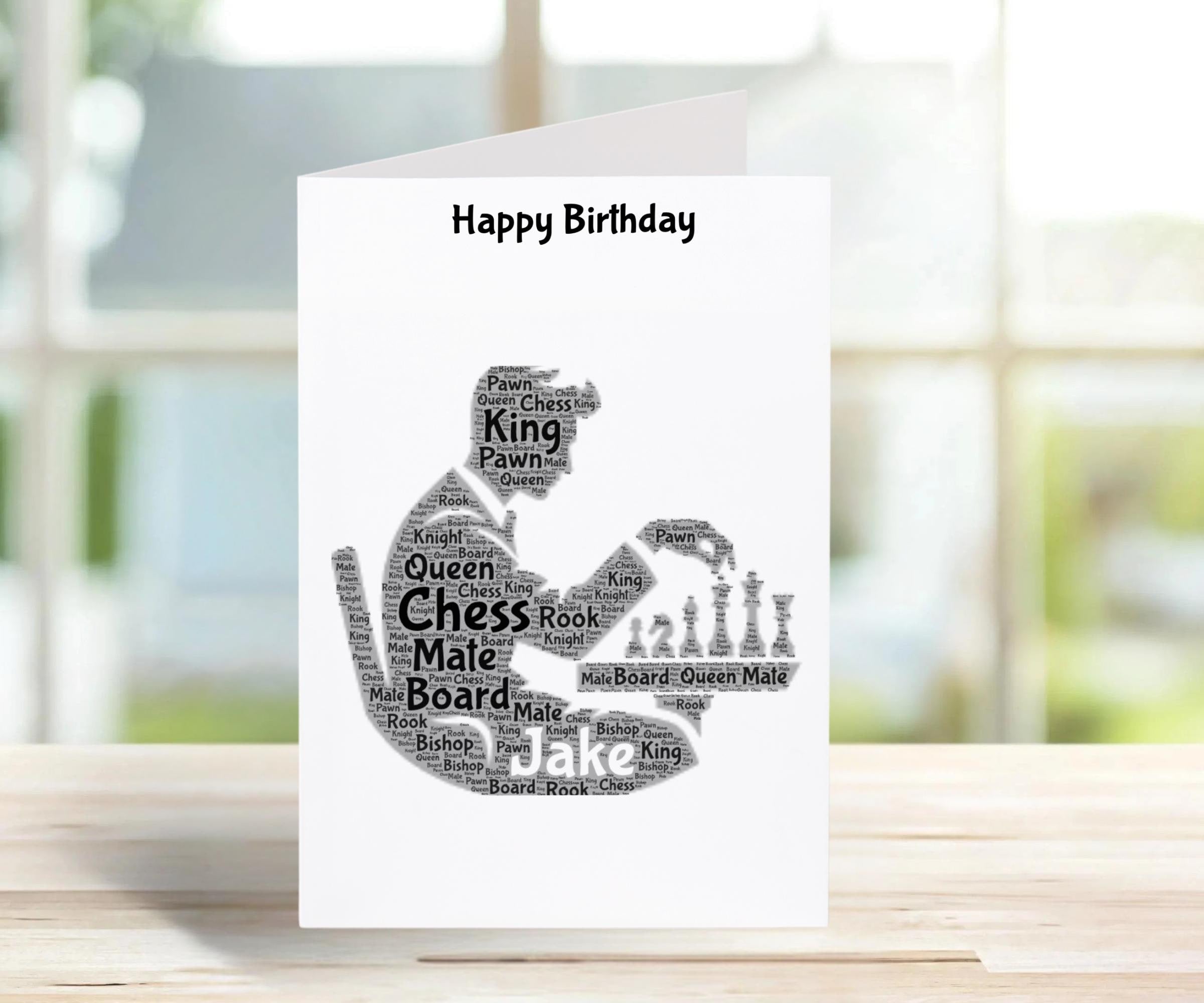 Chess birthday card personalized male version, word art design, family gift, unique home & chess lover present