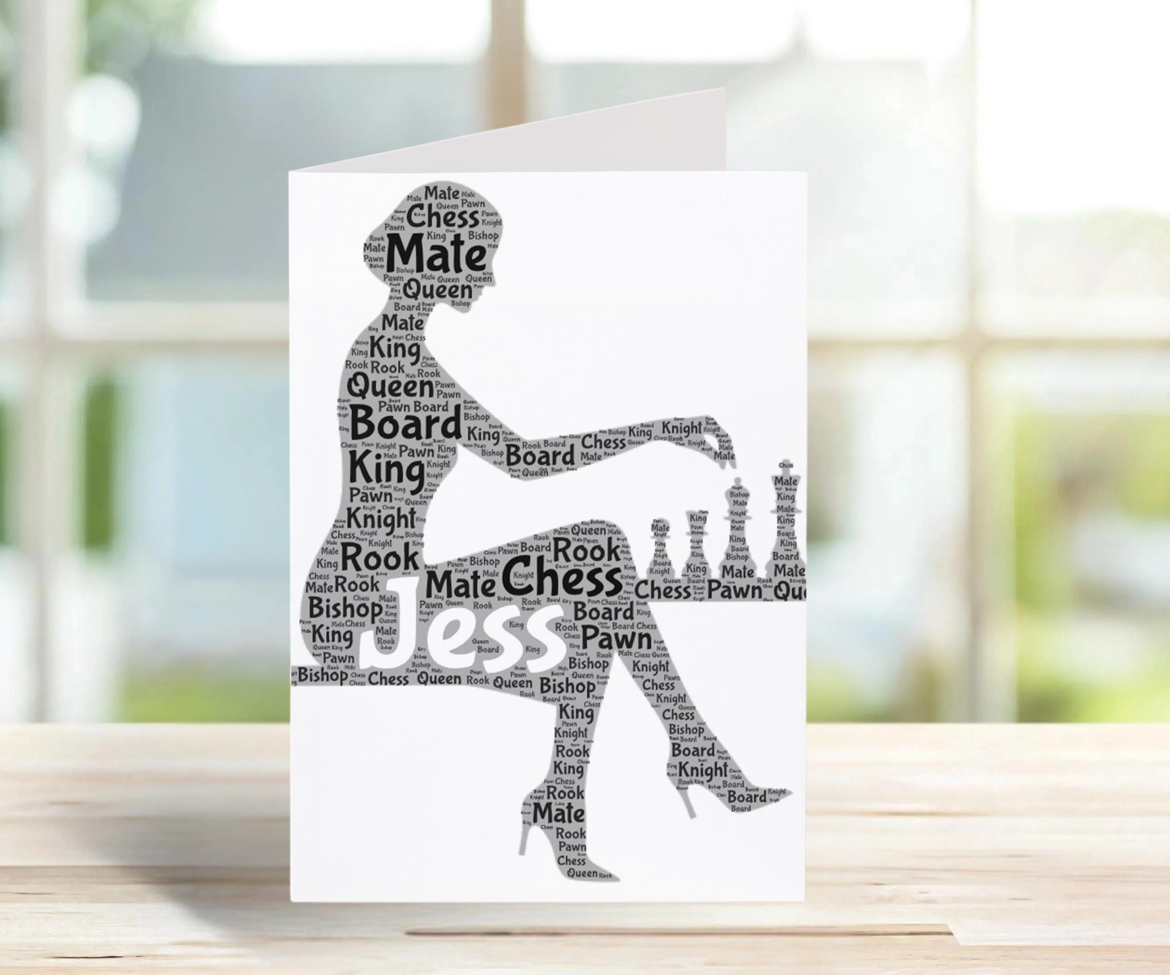 Chess birthday card female version | Personalised word art | Family gift | Home & chess lover present |