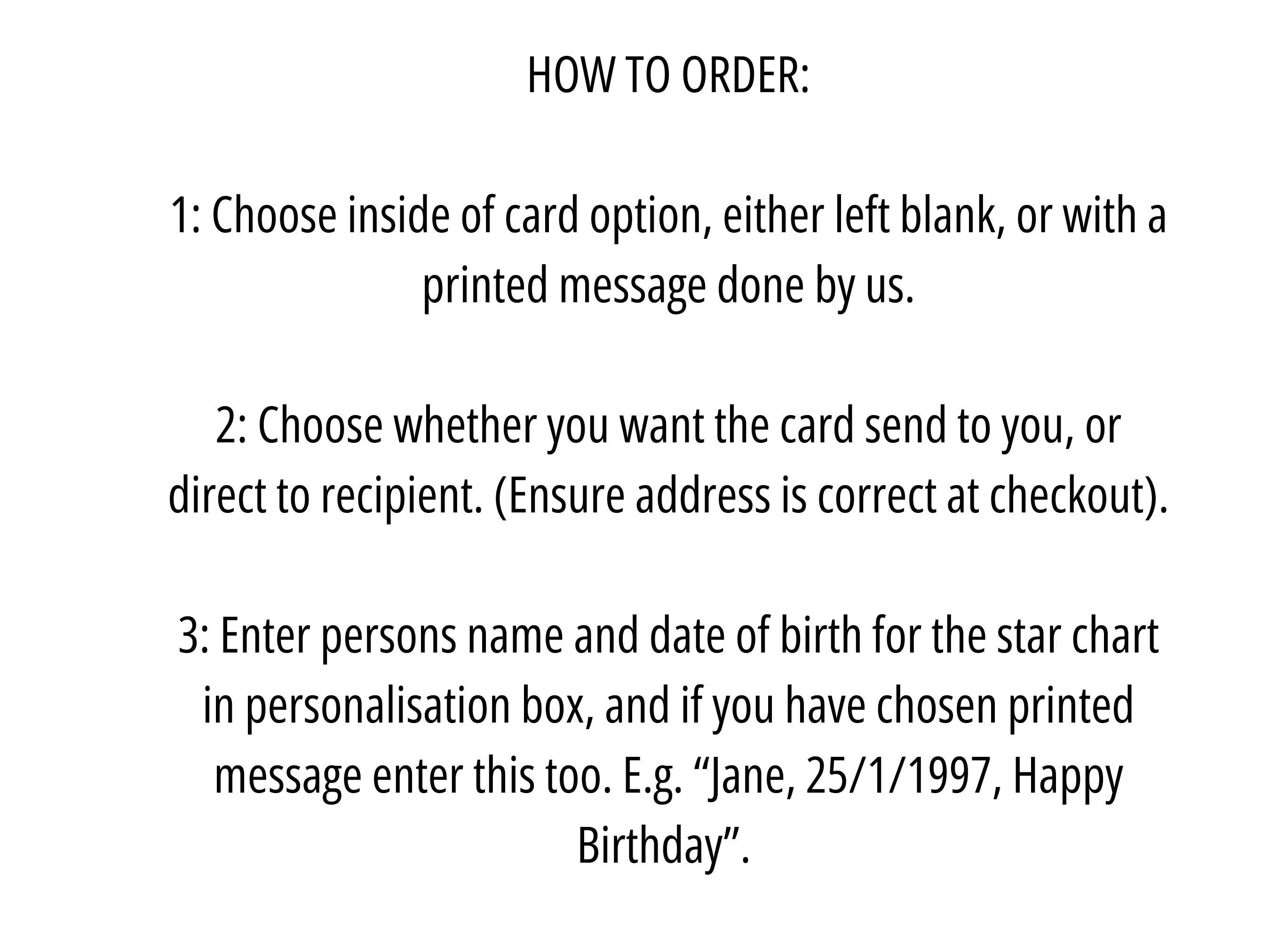 Star chart birthday card, personalised with name and star chart for the birth date | greeting Cards | birthday card for friend or family