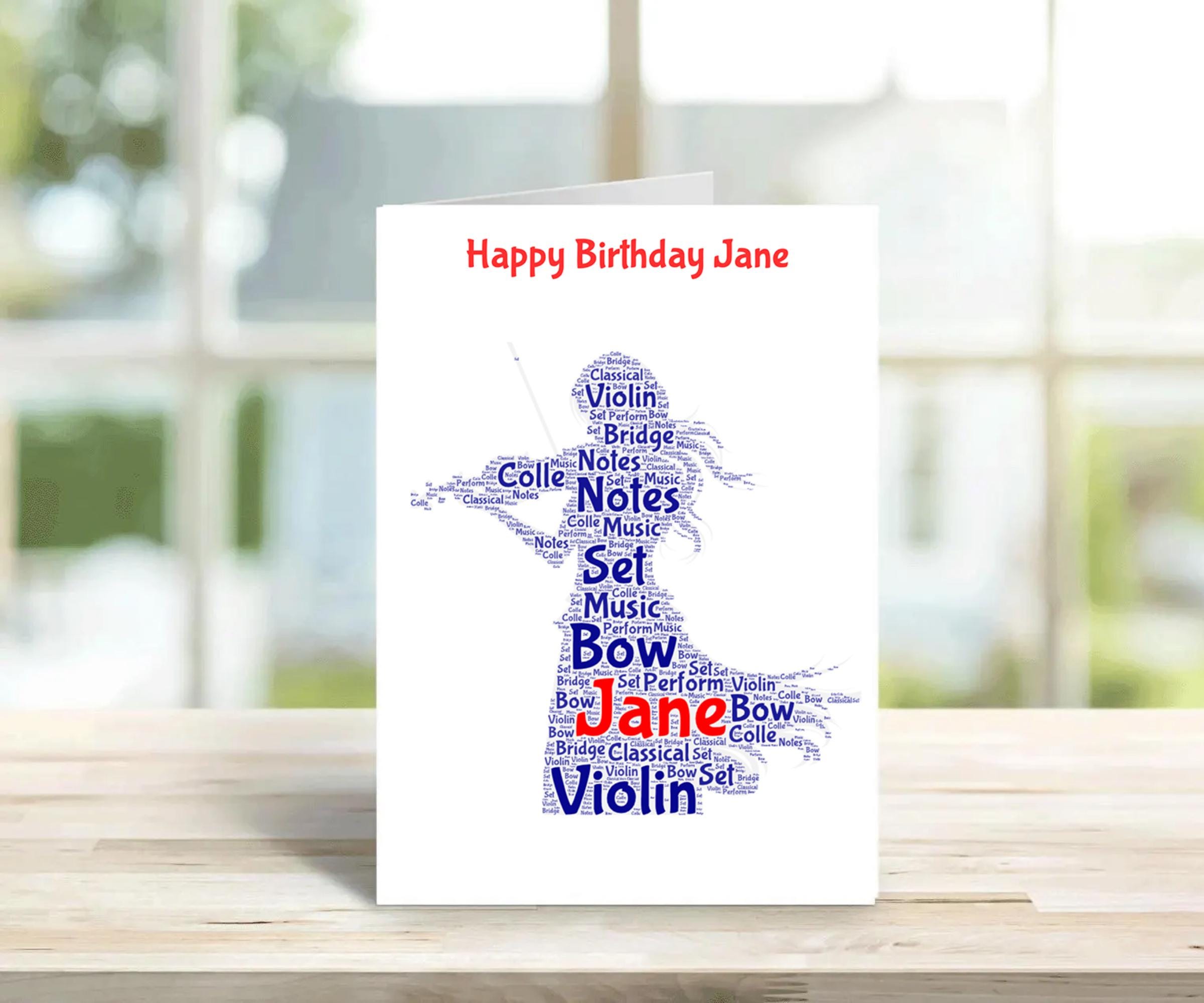 Violin Personalised Birthday Card, male version