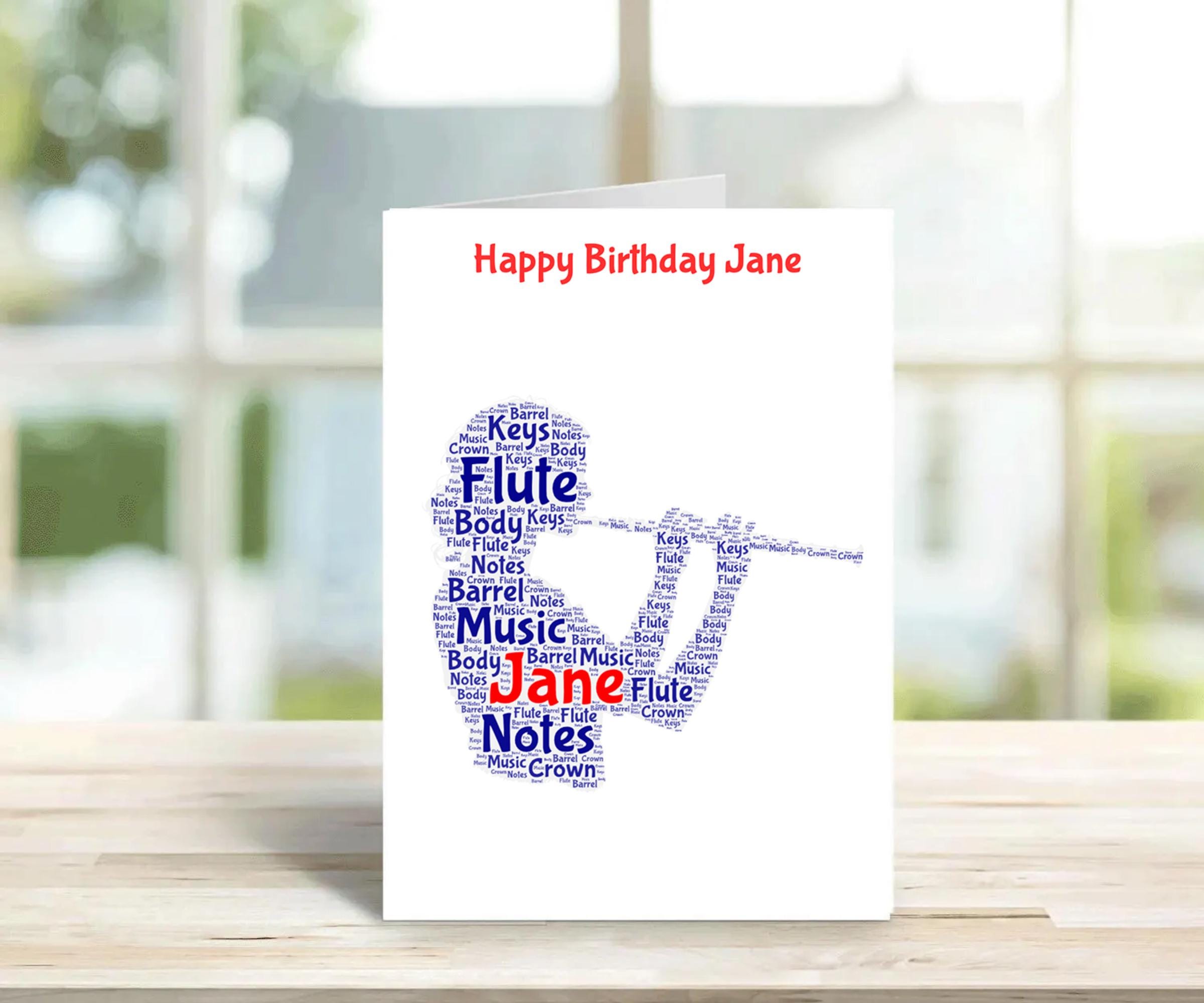 Flute Personalised Birthday Card, male version