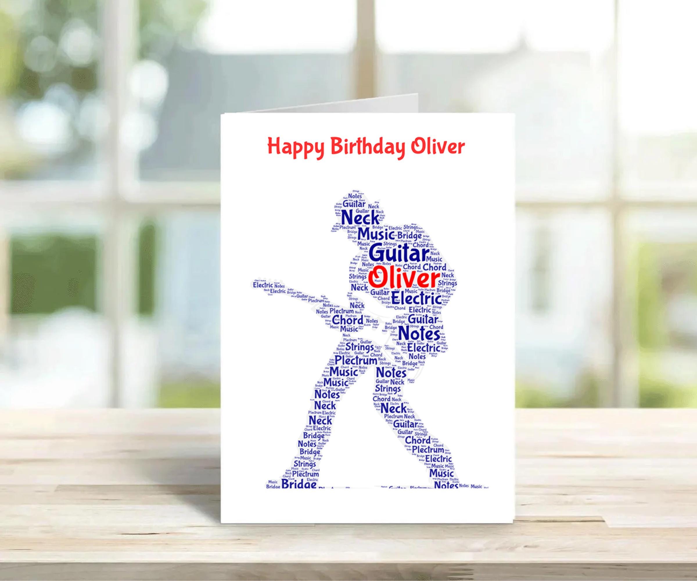 Guitar Personalised Birthday Card, male version