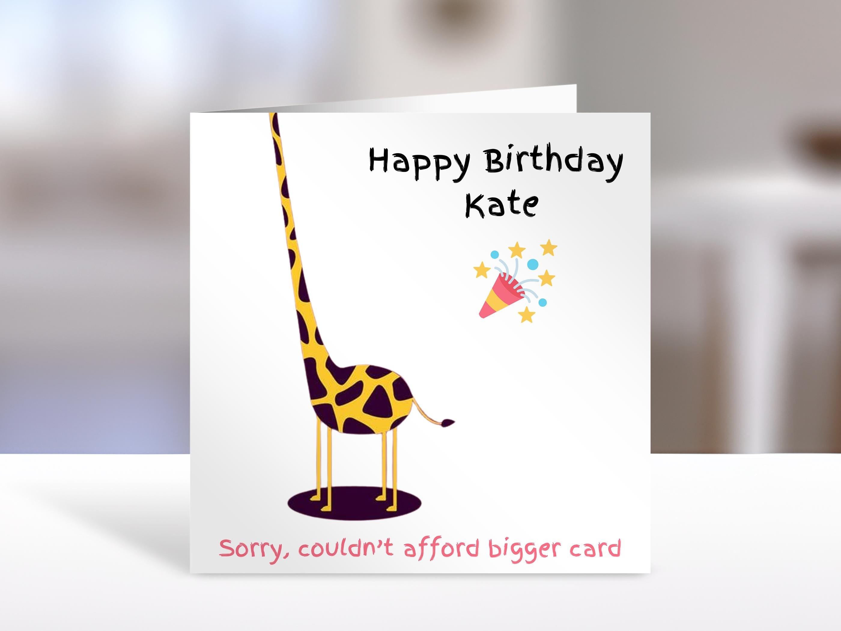 Personalised birthday card, too tall giraffe | greeting Cards | birthday card for friend, sister, niece, nephew, bestie or family