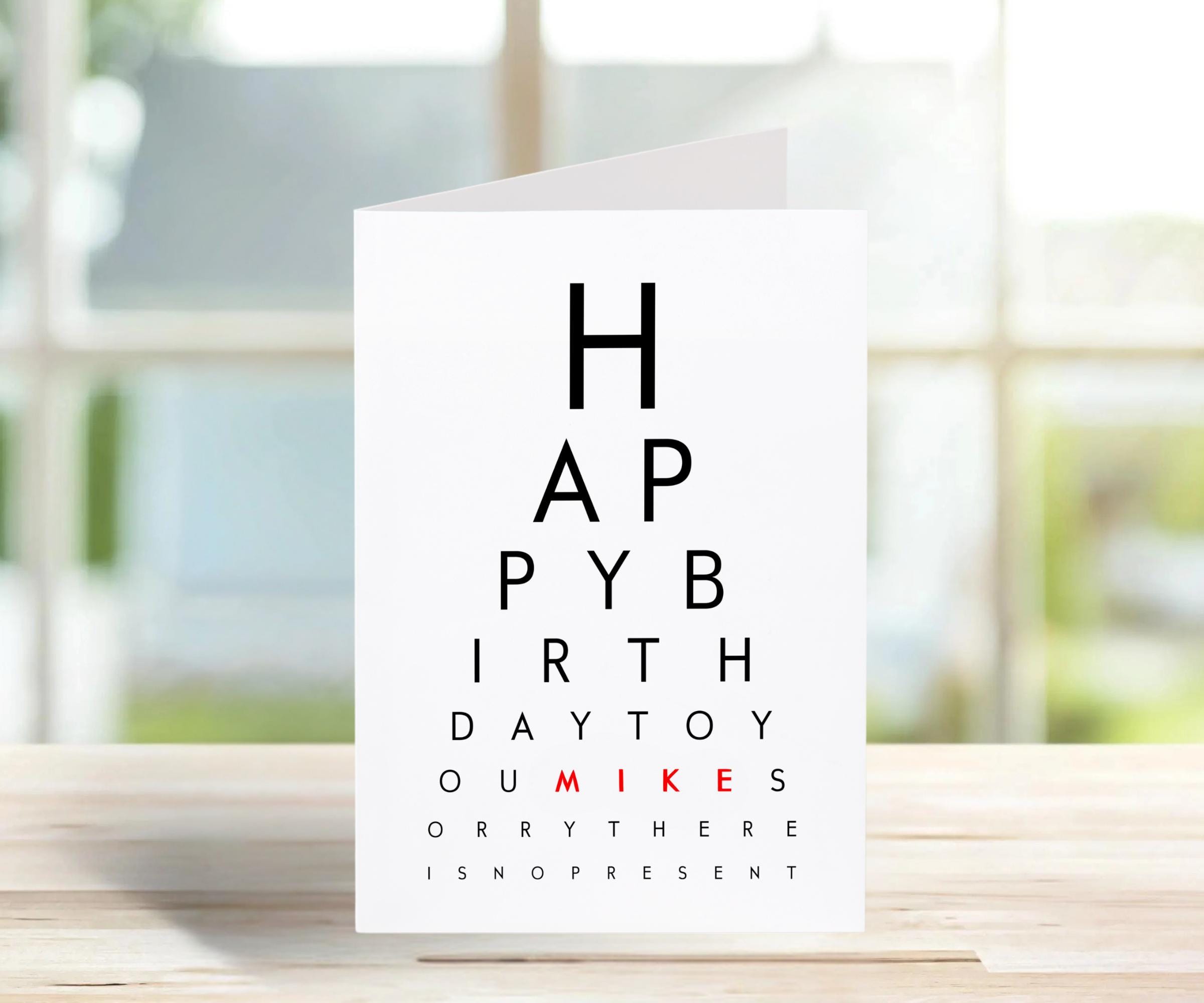 Birthday Card Optician Eye chart design, personalised | Cute Greeting Cards | Birthday Gift Idea for friends, humorous cards