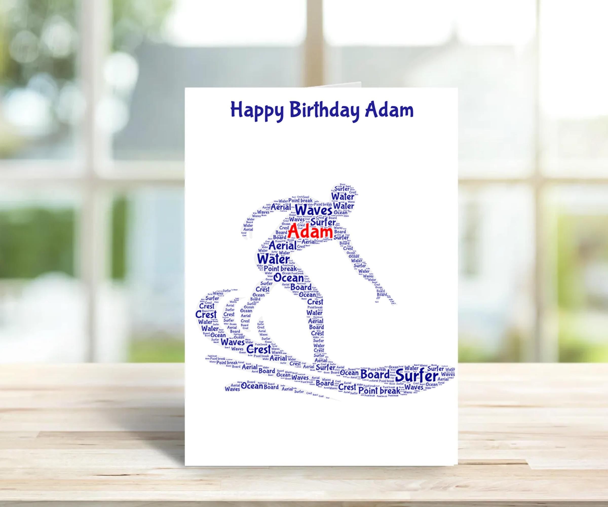 Personalised Surfer birthday card, word art | Home Gift | Surfing Cards | Personalised Family Gift | Surfing