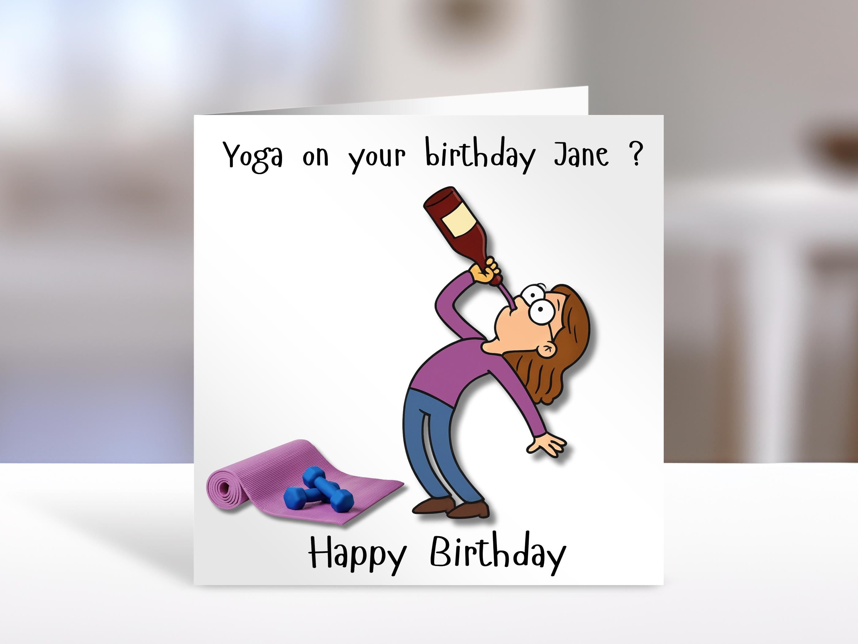 Personalised birthday card, yoga and wine | greeting Cards | humorous birthday card for friend, sister, niece, nephew, bestie or family
