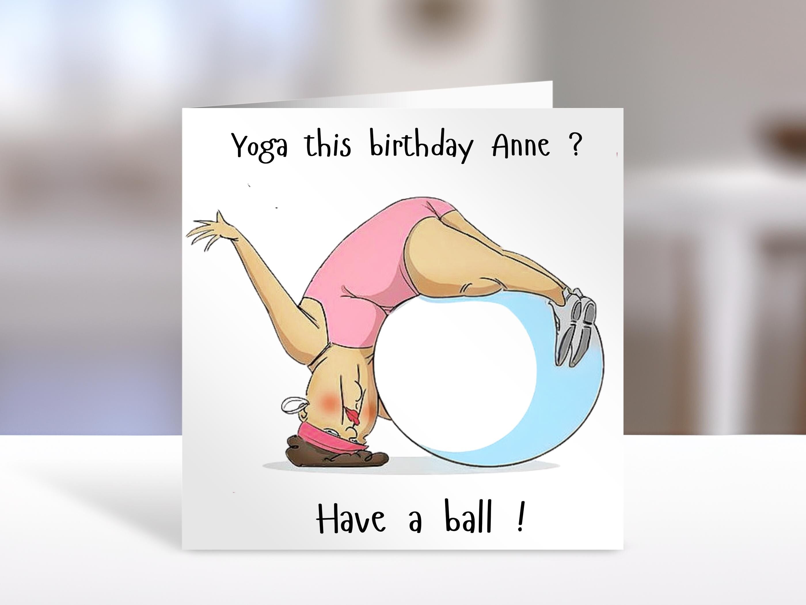 Personalised birthday card, yoga ball | greeting Cards | humorous birthday card for friend, sister, niece, nephew, bestie or family