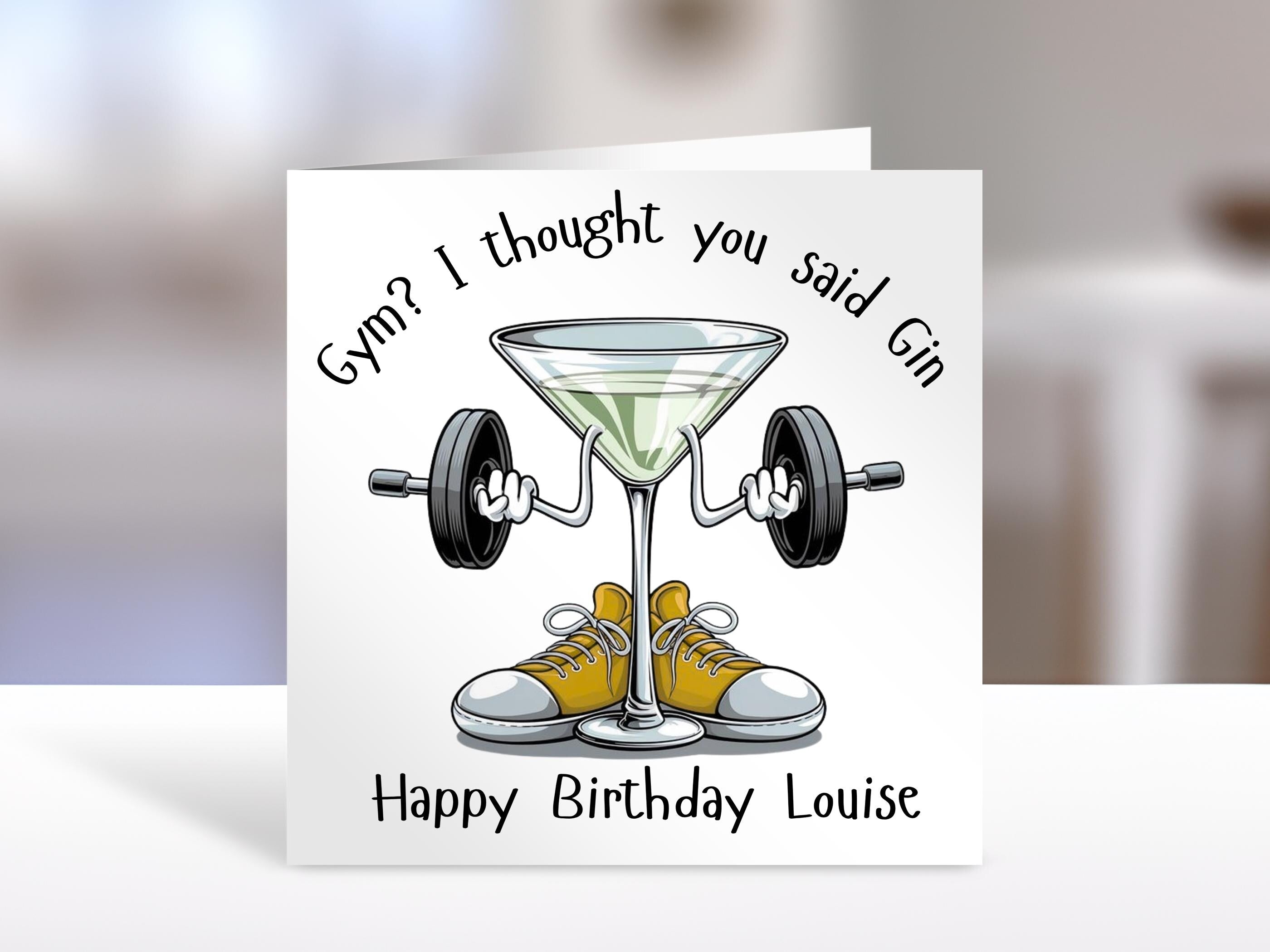 Personalised birthday card, gym and gin | greeting Cards | humorous birthday card for friend, sister, niece, nephew, bestie or family